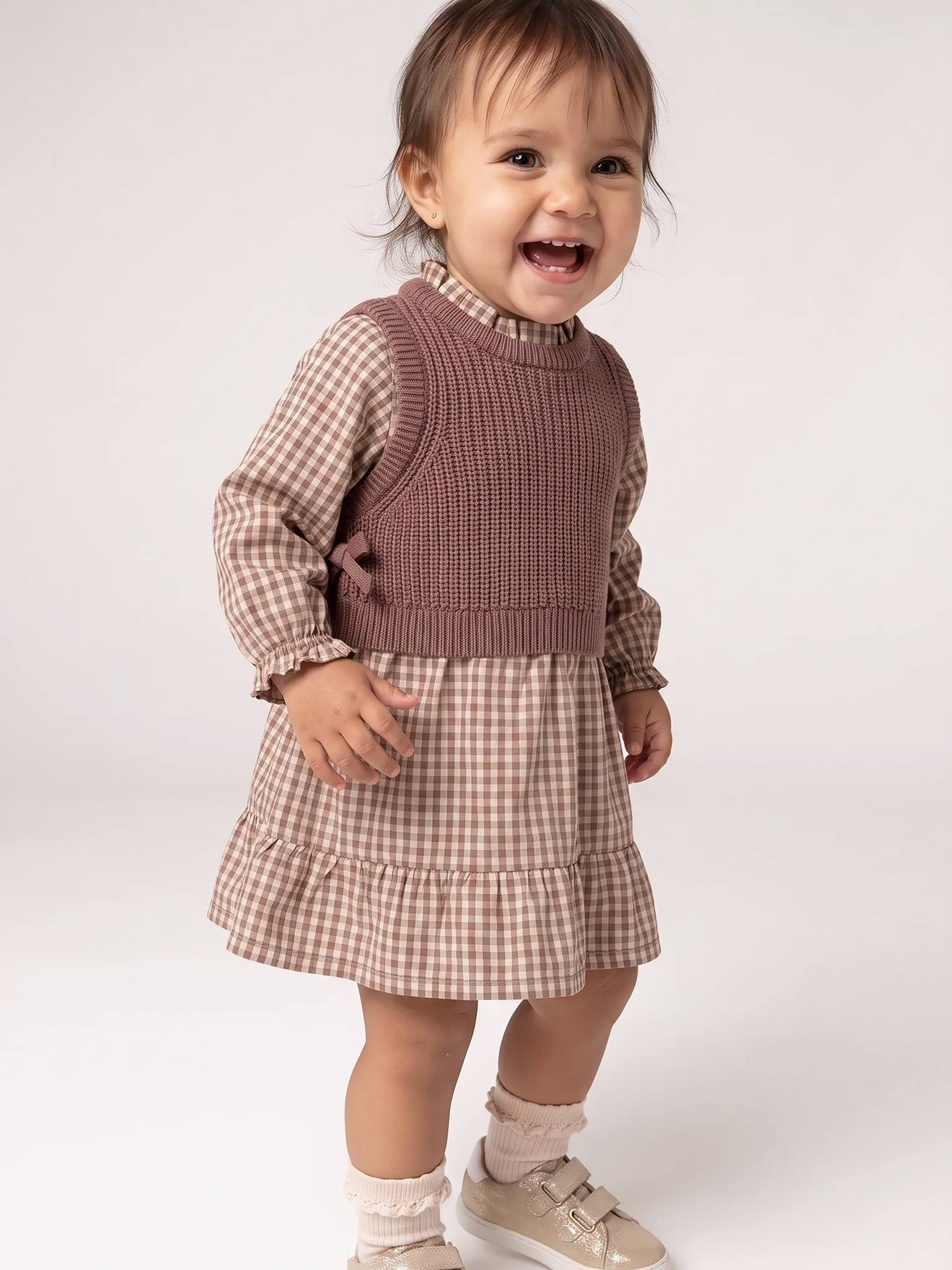 Robe 2 en 1 bébé fille manches longues chocolat Robe 2 en 1 bébé fille manches longues chocolat