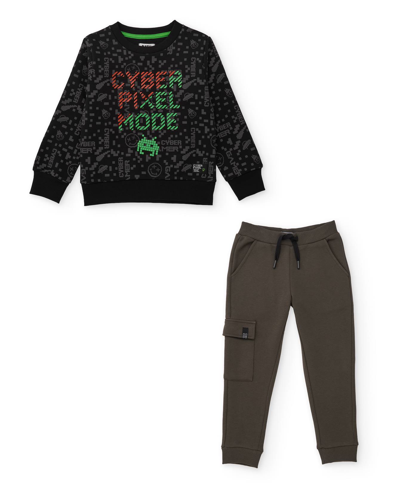 Ensemble Pour Garçon Avec Sweat En Coton À Design Pixélisé Et Pantalon Jogger Noir