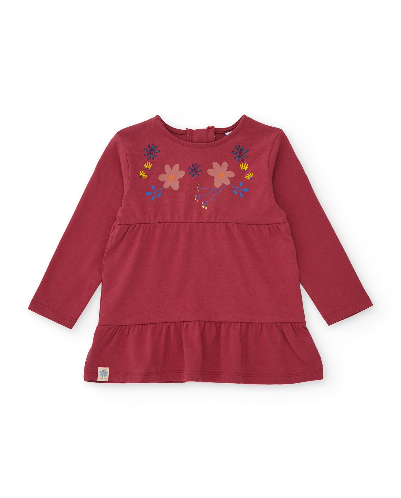 T-shirt Fille En Jersey À Imprimé Floral Et Détails Froncés Rouge