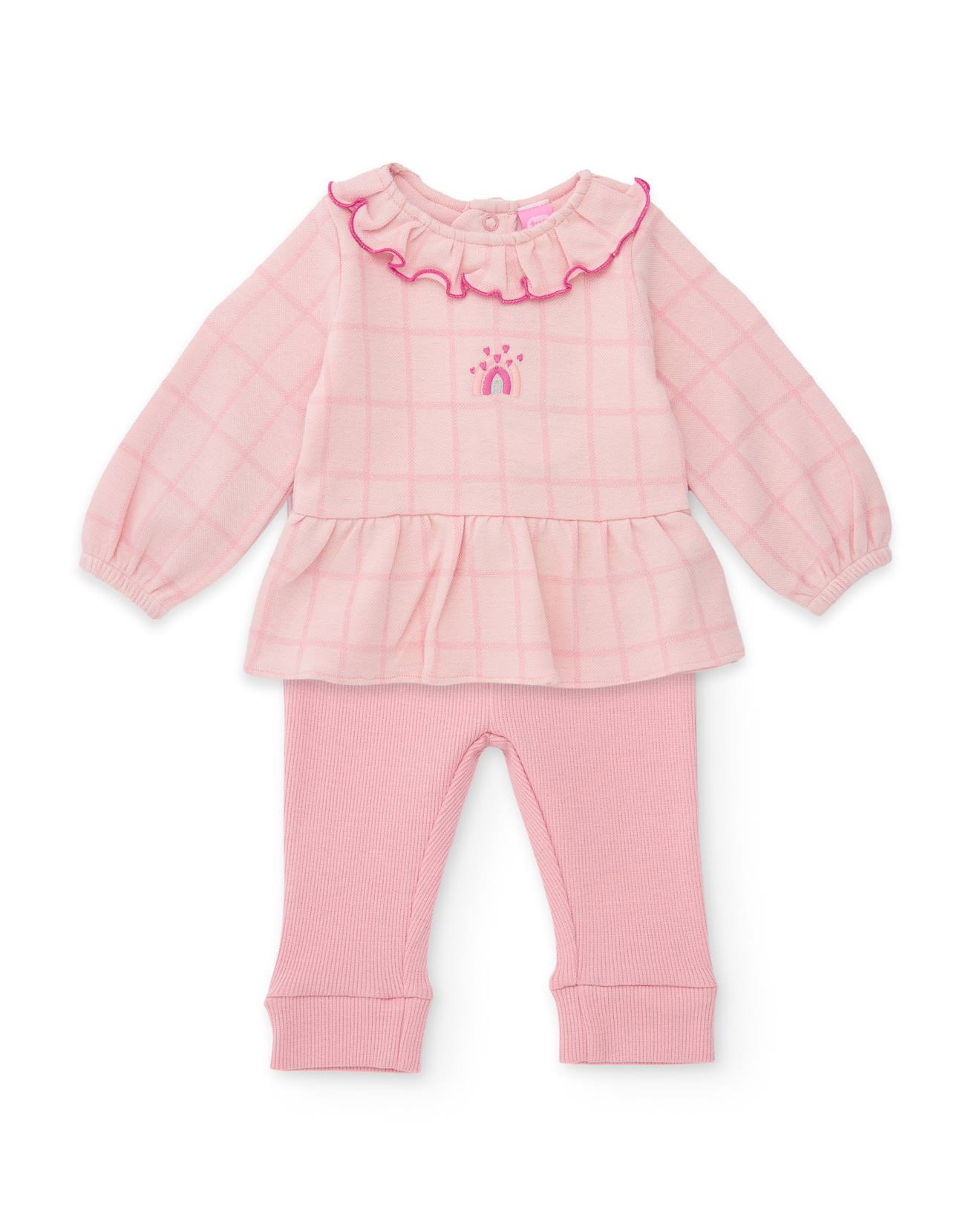Ensemble Bébé Avec Blouse À Volants En Tissu Plat Et Leggings En Maille Rose