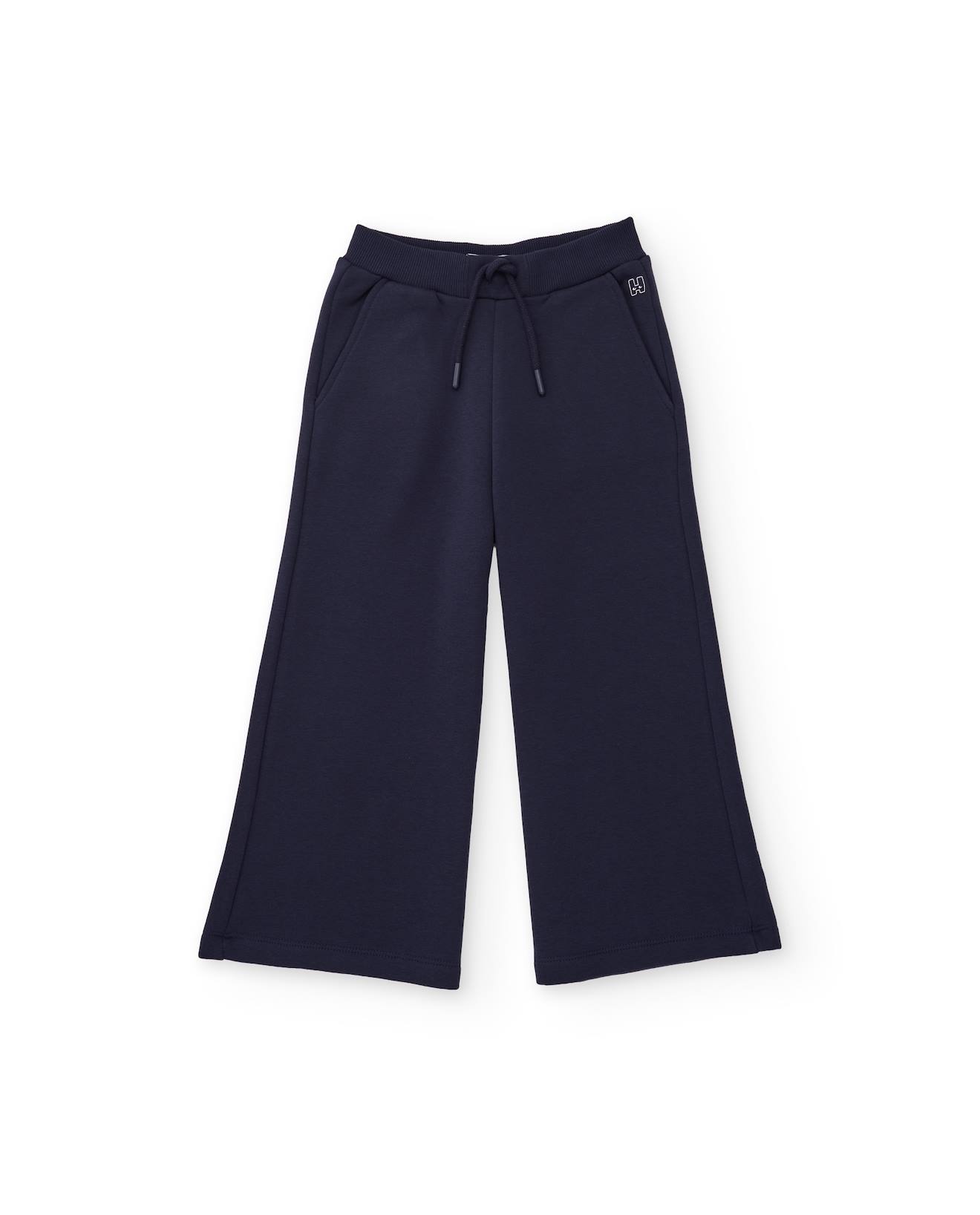 Pantalon Fille En Molleton Avec Coupe Droite Et Taille Haute Bleu