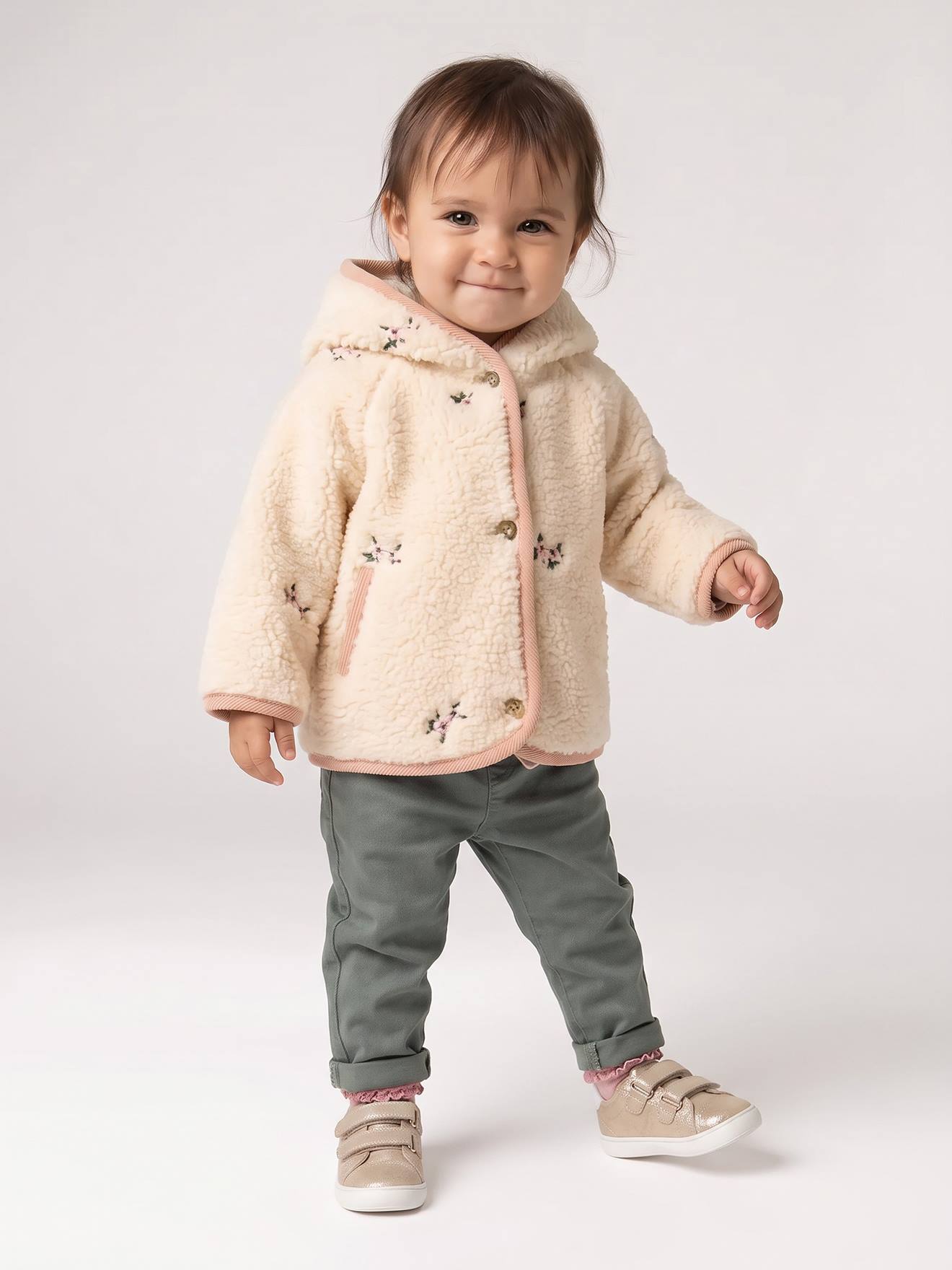 Manteau à capuche bébé fille vanille