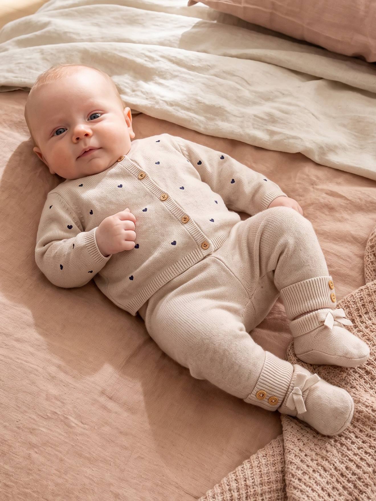 Ensemble 3 pièces bébé fille beige chiné