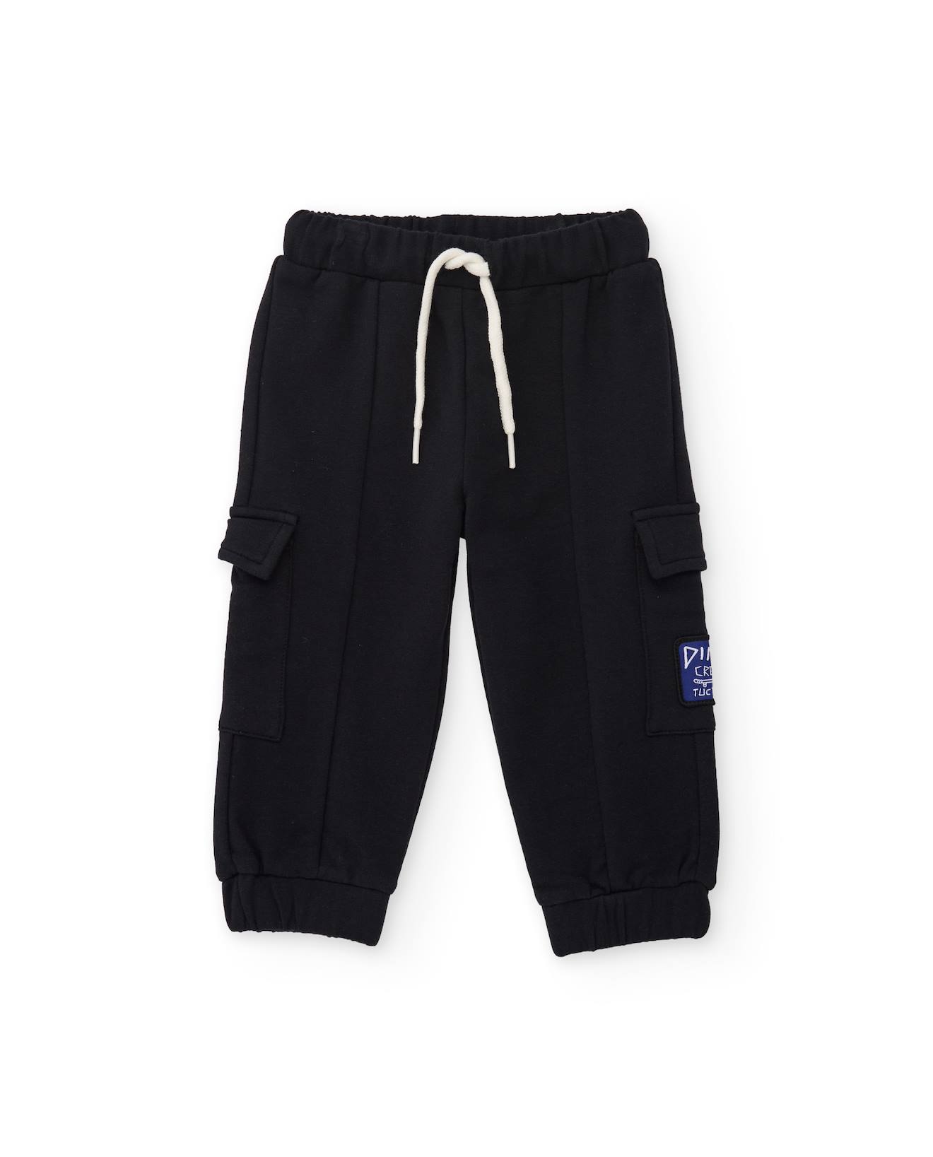 Pantalon Cargo Bébé Garçon En Molleton Doux Avec Poches Latérales Noir