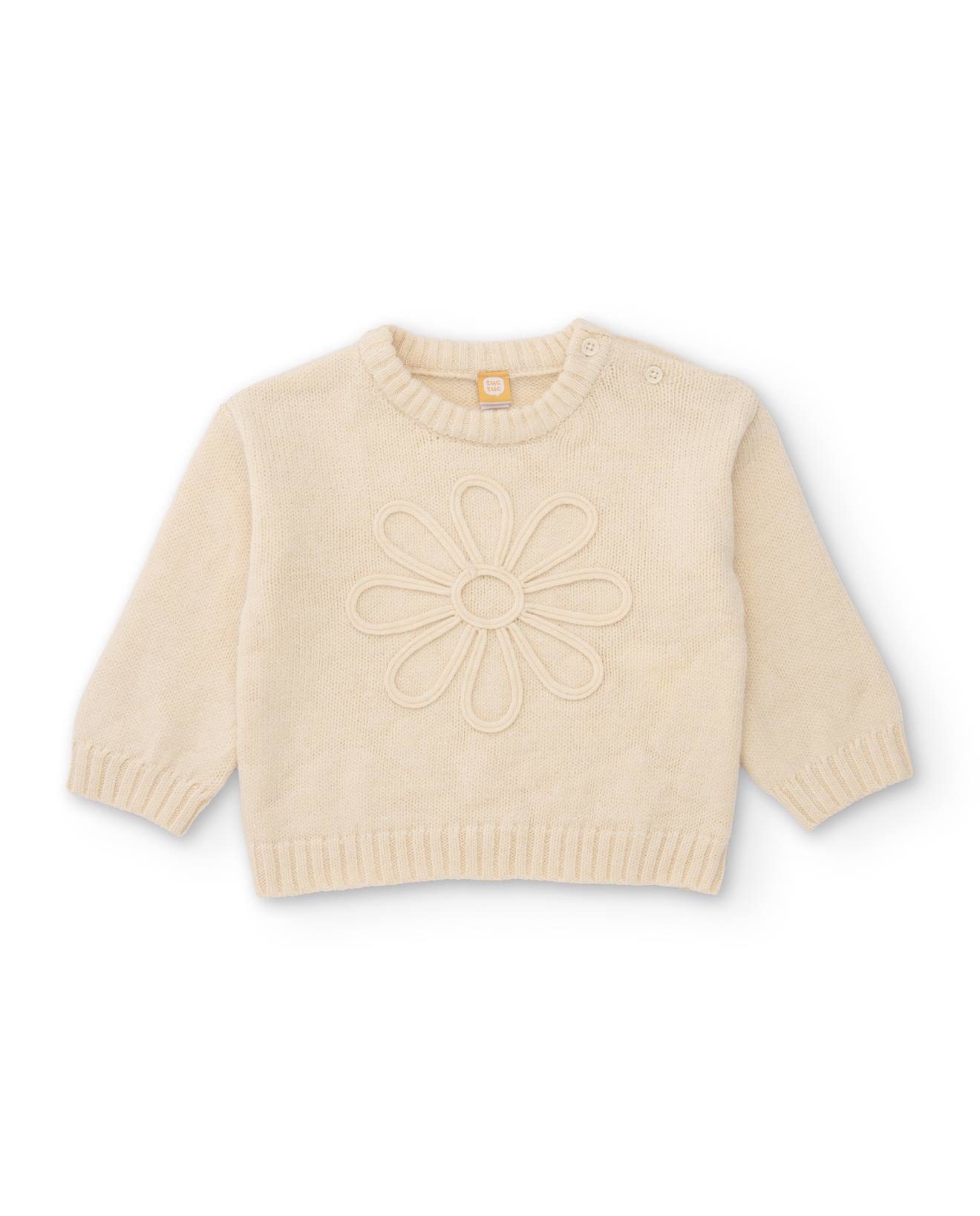 Pull En Tricot Pour Bébé Fille Avec Détail Floral Et Toucher Doux Blanc