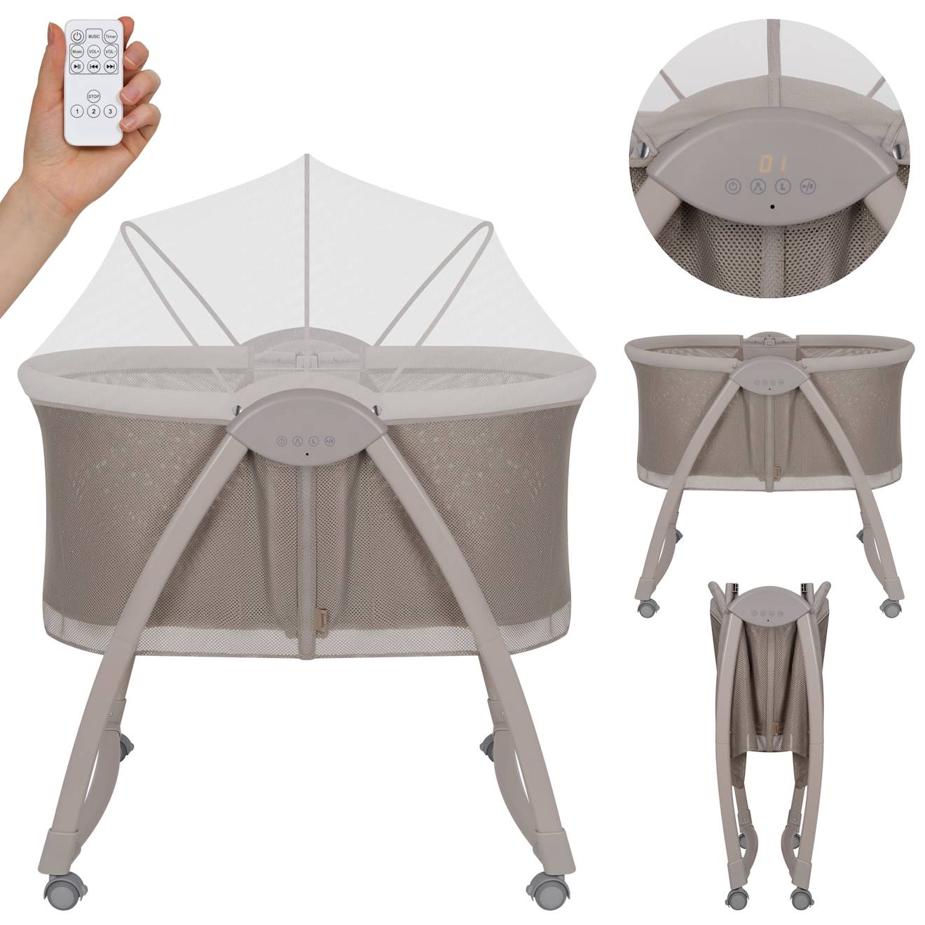 Lit Bébé Berceau 2en1 Gaya Pliable Avec 4 Roues Et Moustiquaire Beige Latte