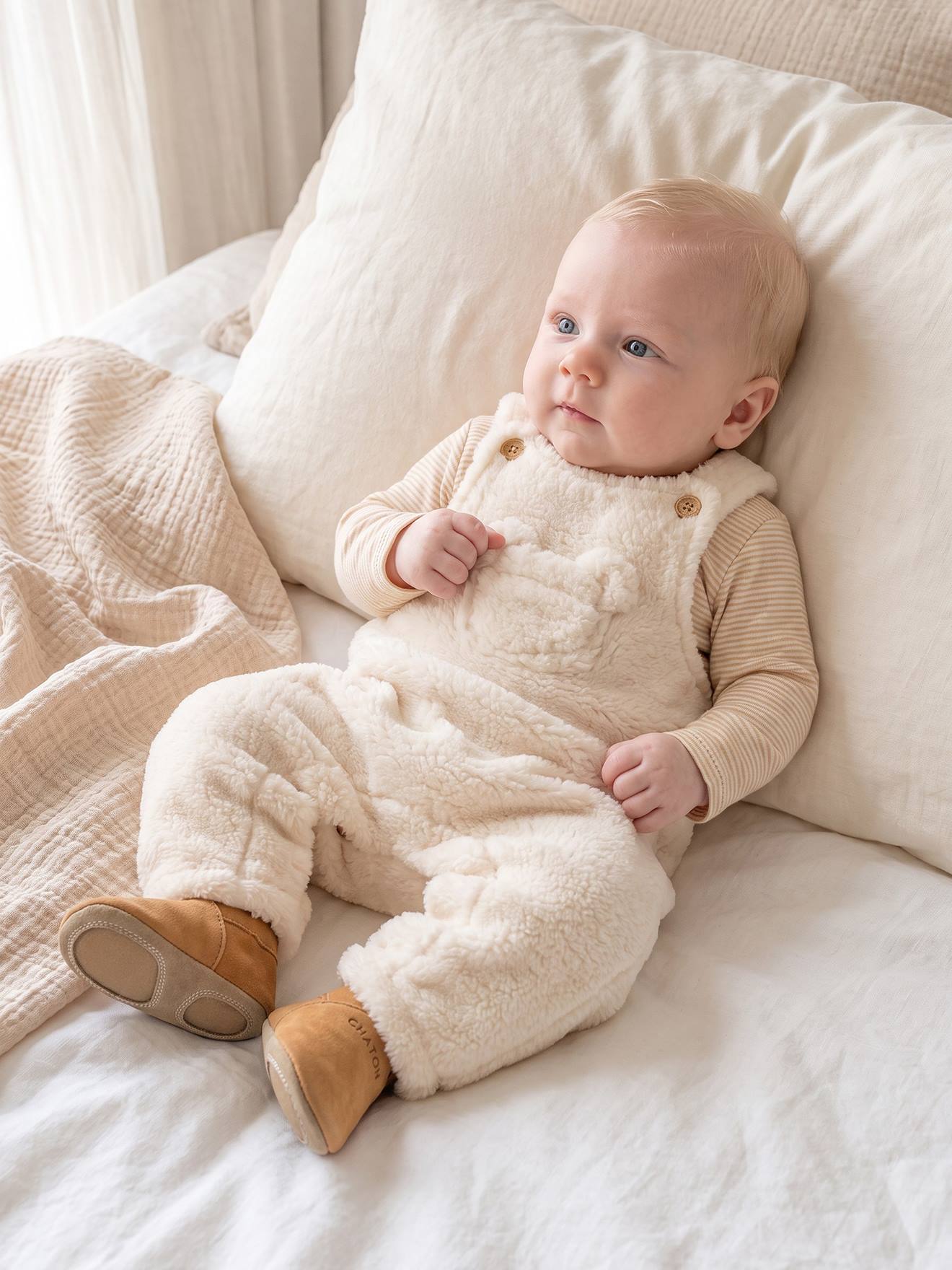 Ensemble salopette et body bébé garçon vanille
