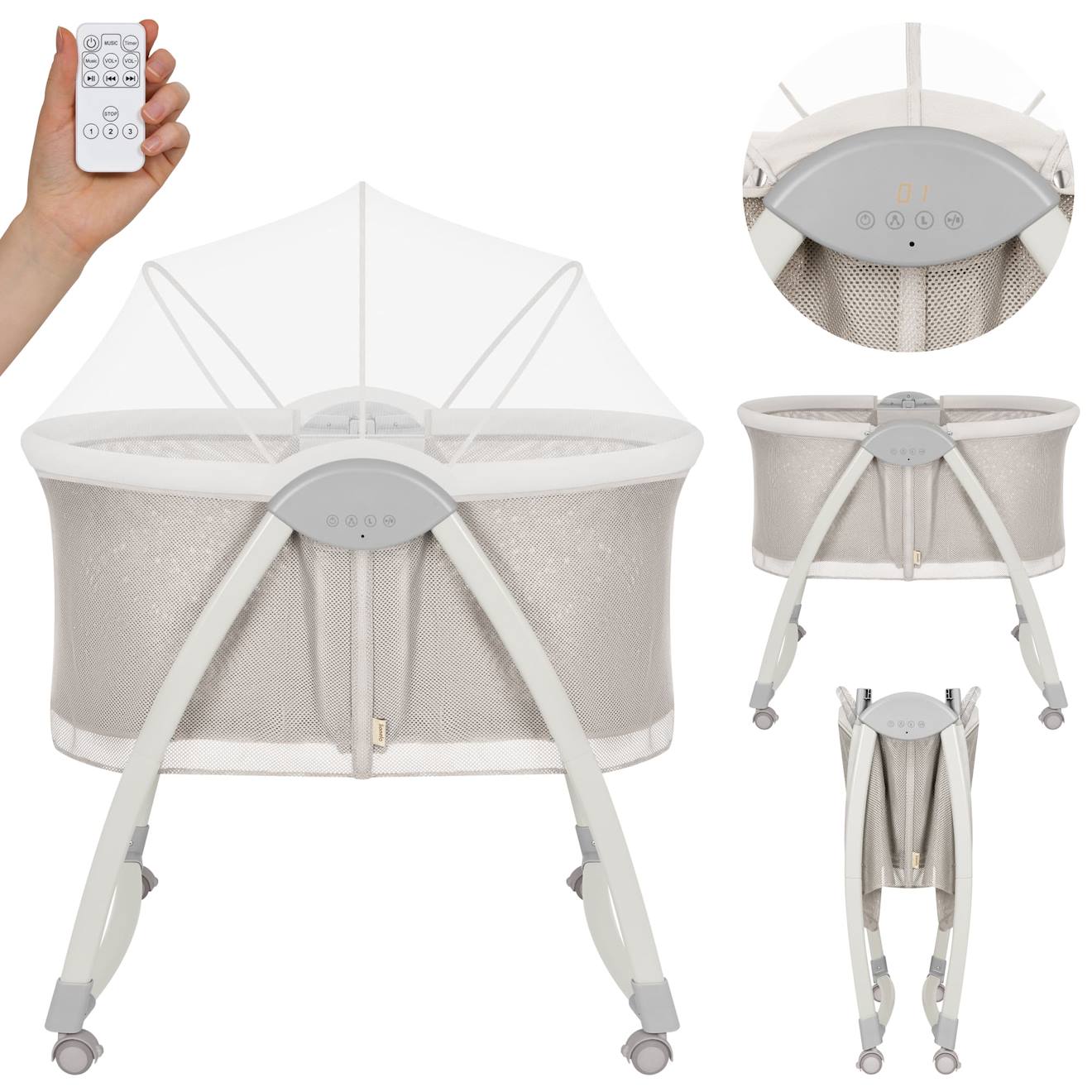 Lit Bébé Berceau 2en1 Gaya Pliable Avec 4 Roues Et Moustiquaire Beige Sand