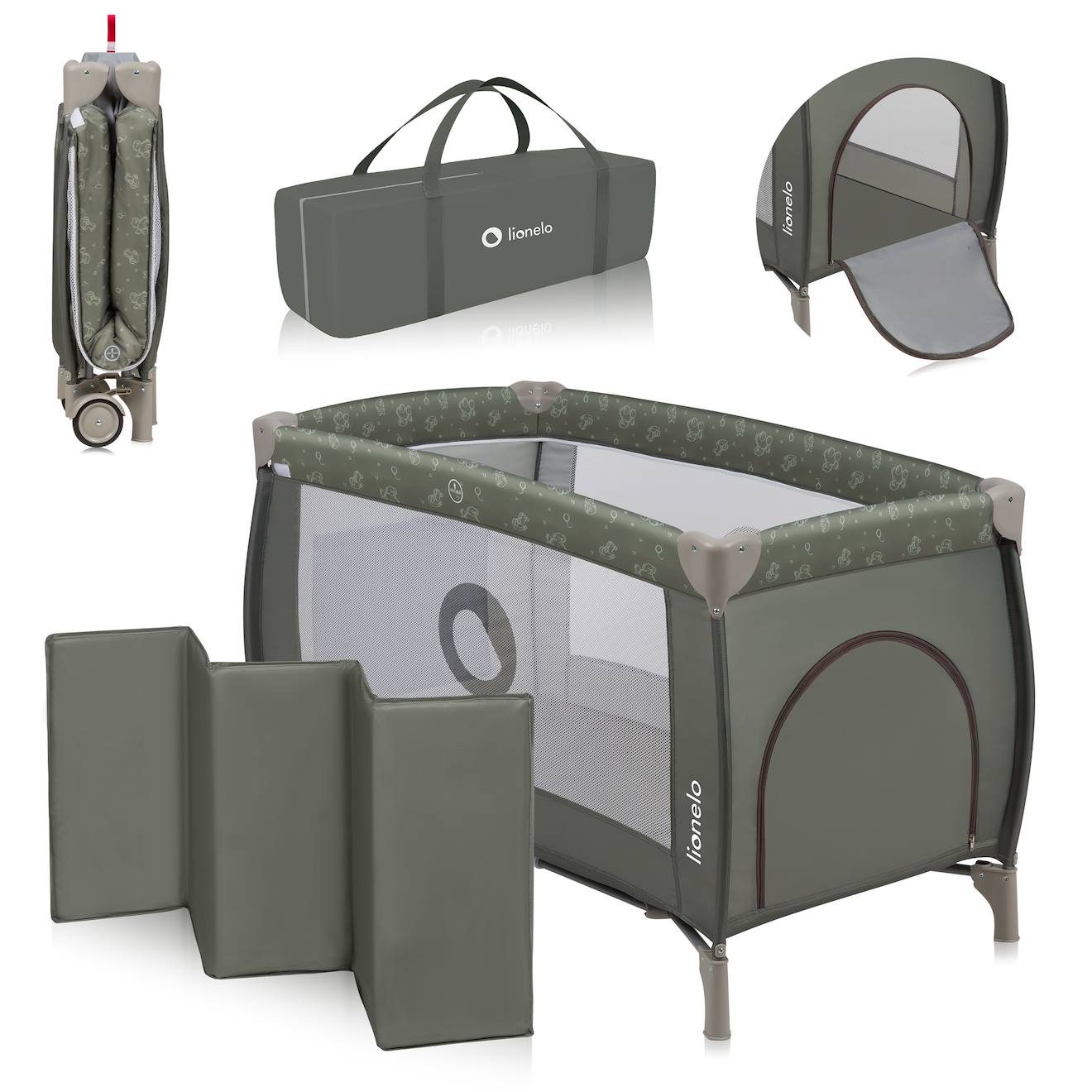 Lit Parapluie Parc Bébé 3en1 Sven Plus 0-36 Mois Avec Table À Langer Et Moustiquaire Beige Olive