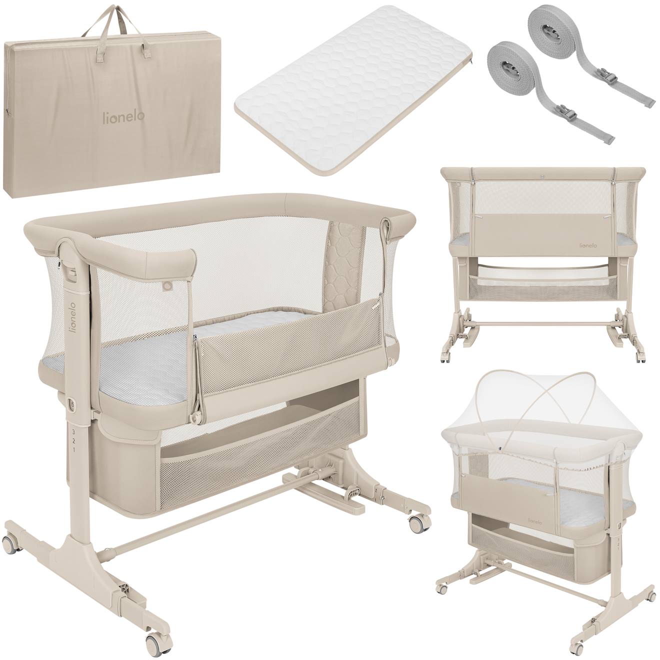 Lit Cododo Berceau 3en1 Jodie Réglable En Hauteur Et Inclinaison Avec Matelas Haute Densité Beige Cream