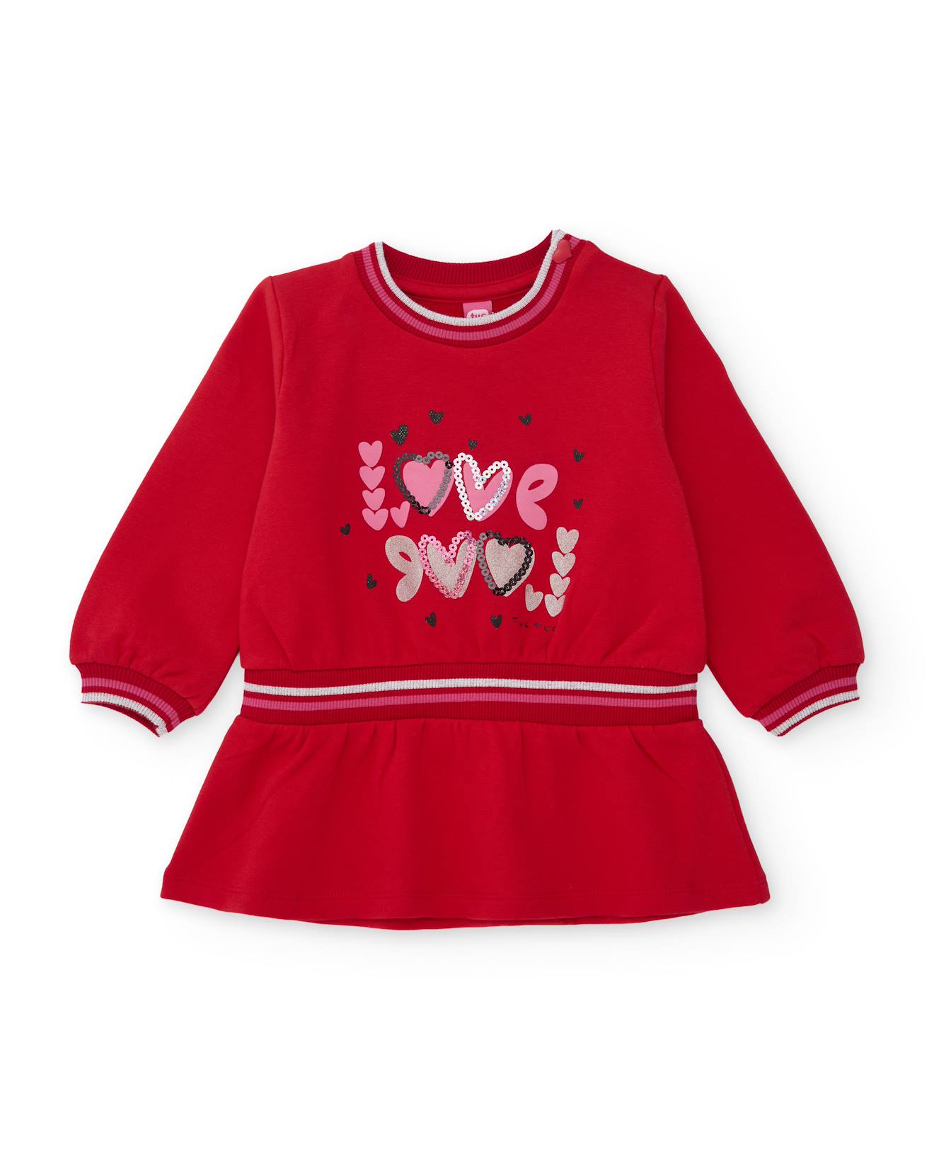 Robe Fille En Molleton Imprimée À Volants À La Base Rouge