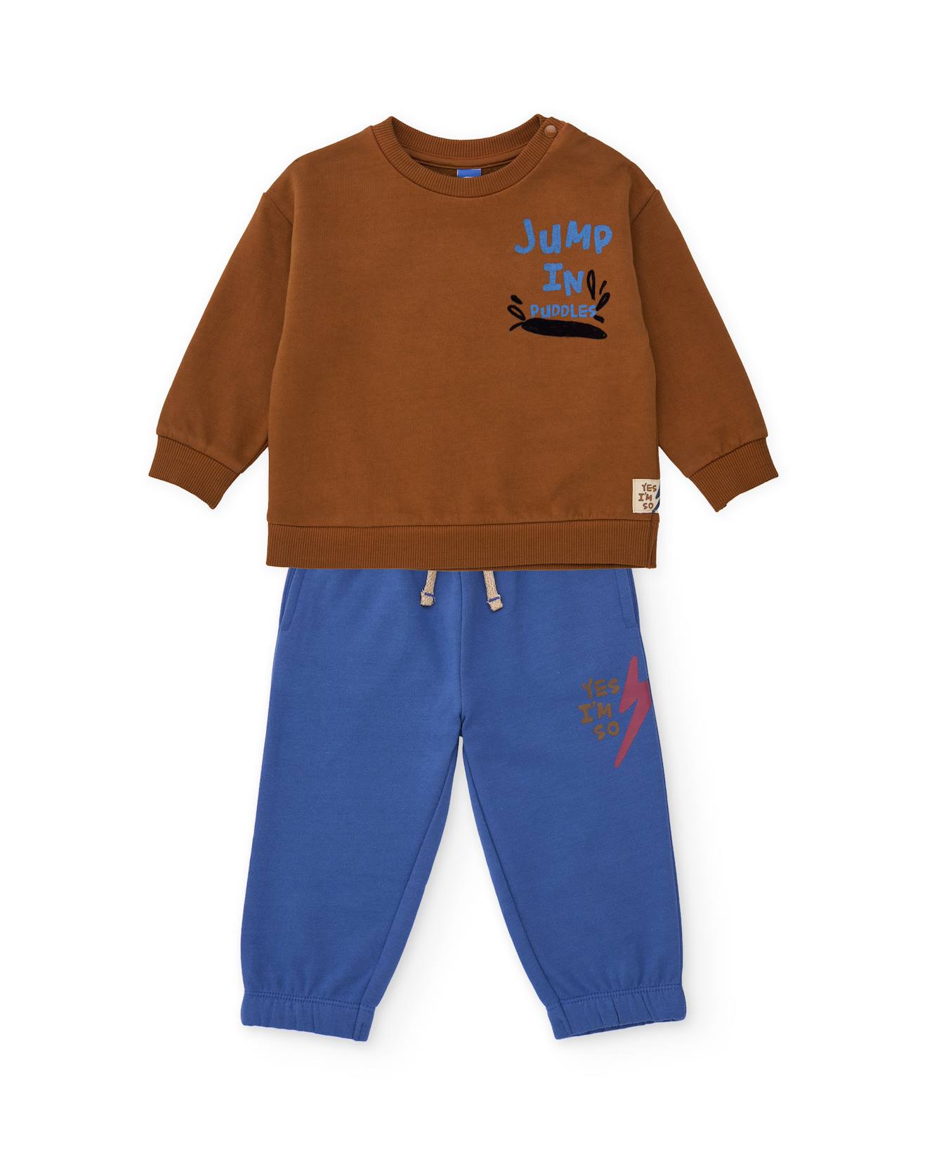 Ensemble Garçon En Molleton Avec Sweat À Message Et Pantalon De Jogging Marron