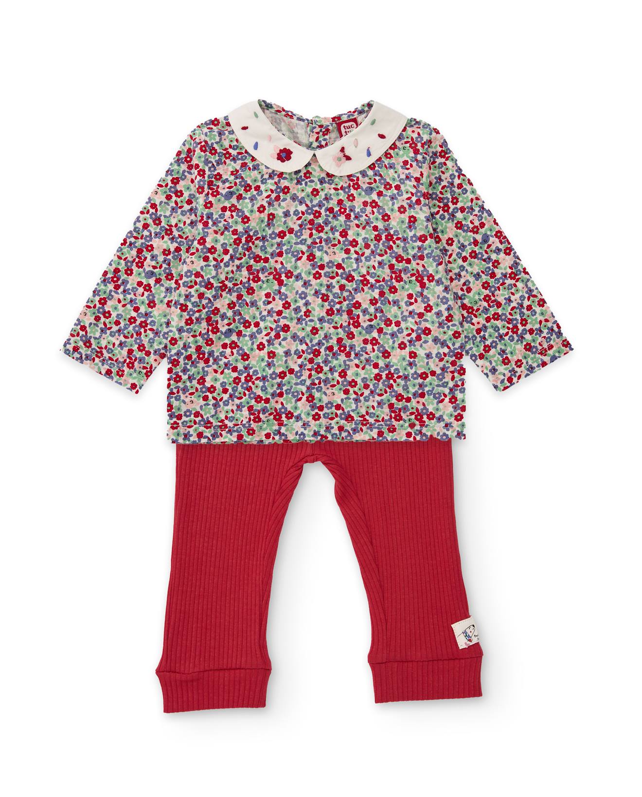 Ensemble Bébé Blouse En Tissu Plat Et Leggings En Maille Côtelée Multicolore