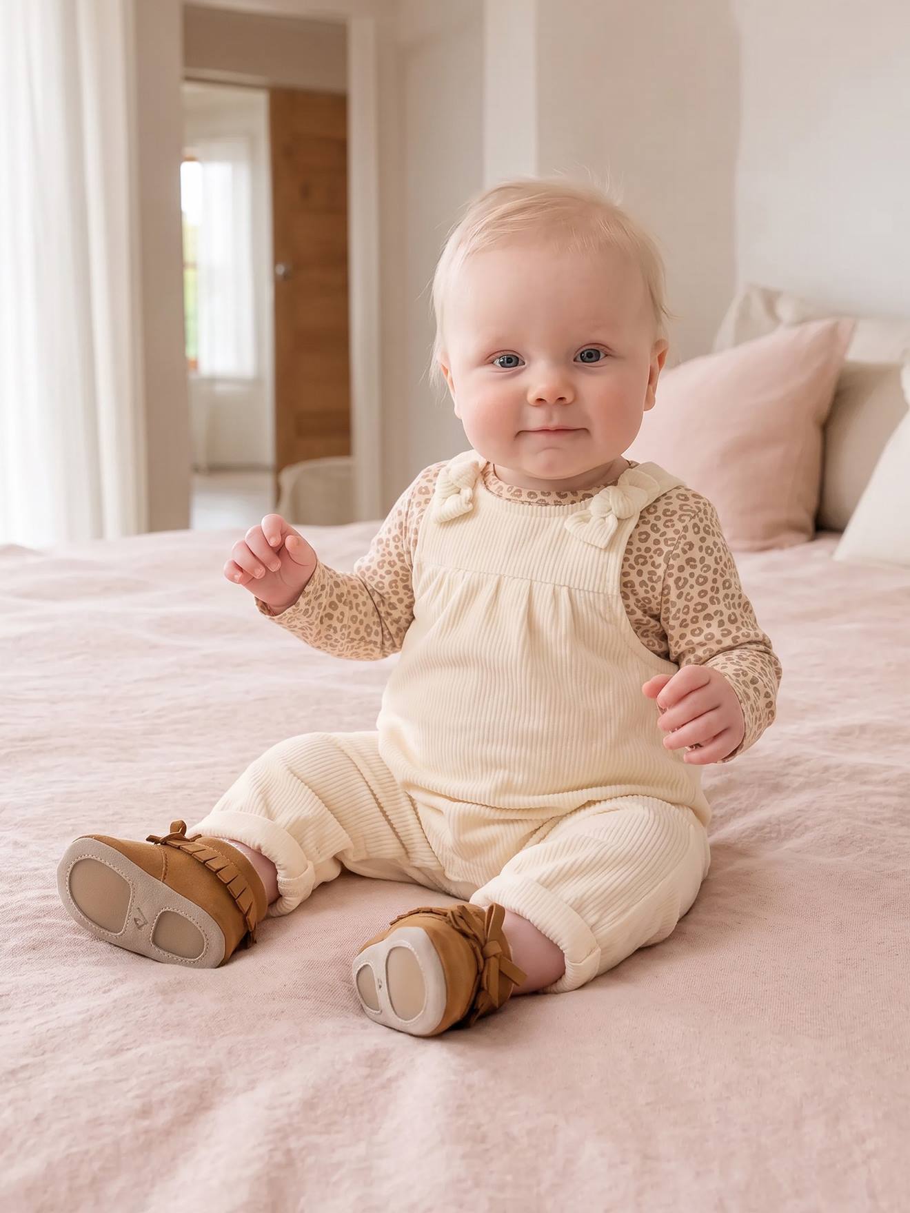 Ensemble salopette et body bébé fille vanille