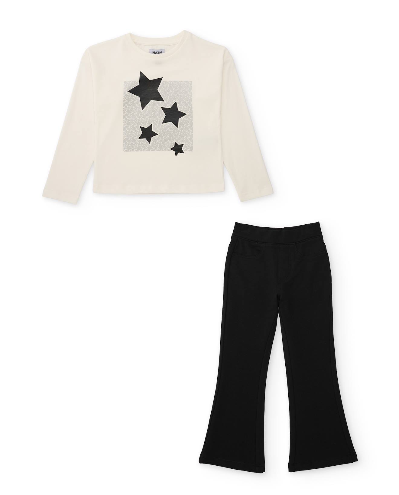 Ensemble Fille En Maille Avec T-shirt Motif Étoiles Et Leggings Assortis Blanc