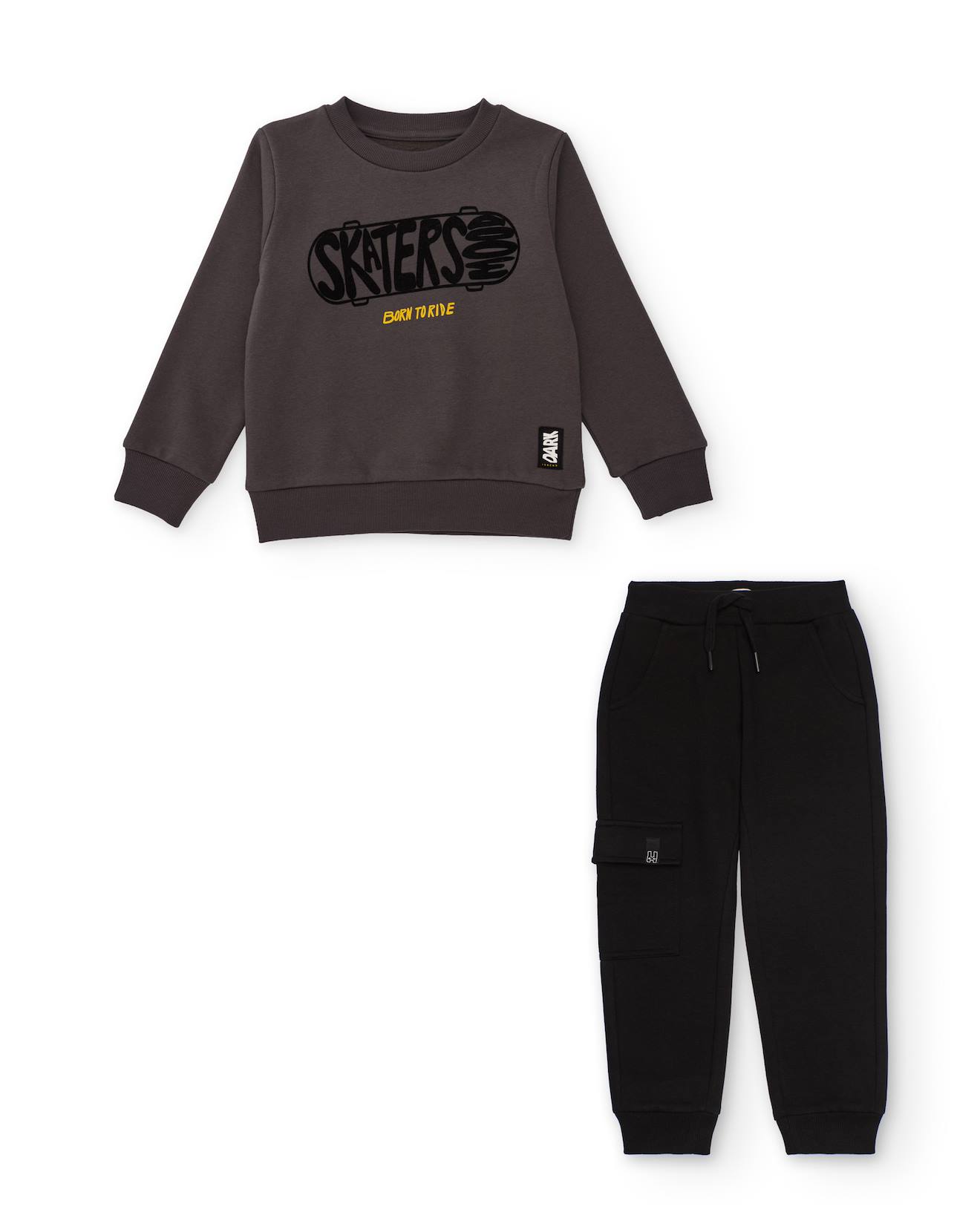 Ensemble Pour Garçon En Maille Avec Sweat De Skate Et Pantalon Cargo Gris
