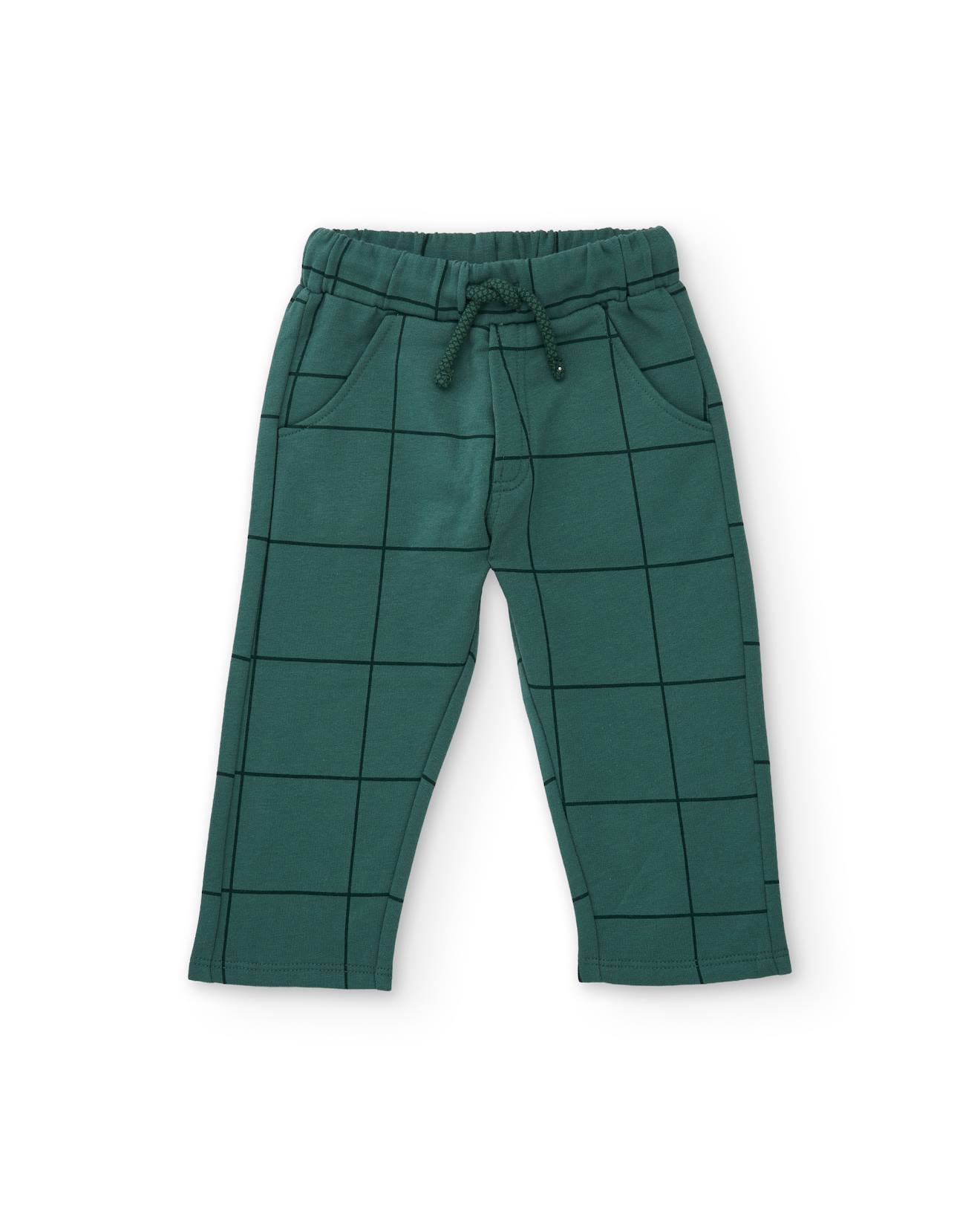 Pantalon Garçon En Molleton À Carreaux Avec Cordon De Serrage Vert