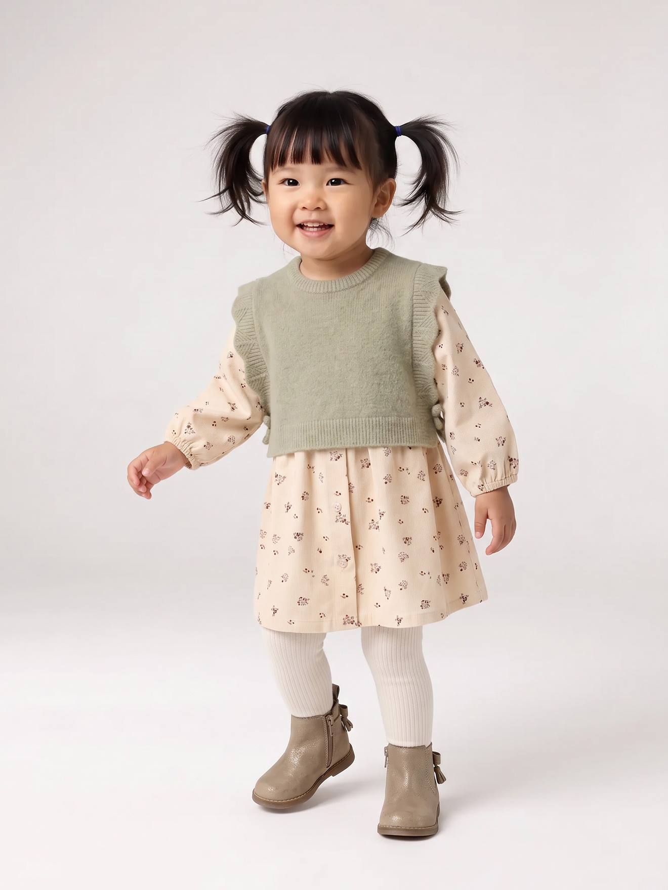 Ensemble robe et pull bébé fille vanille