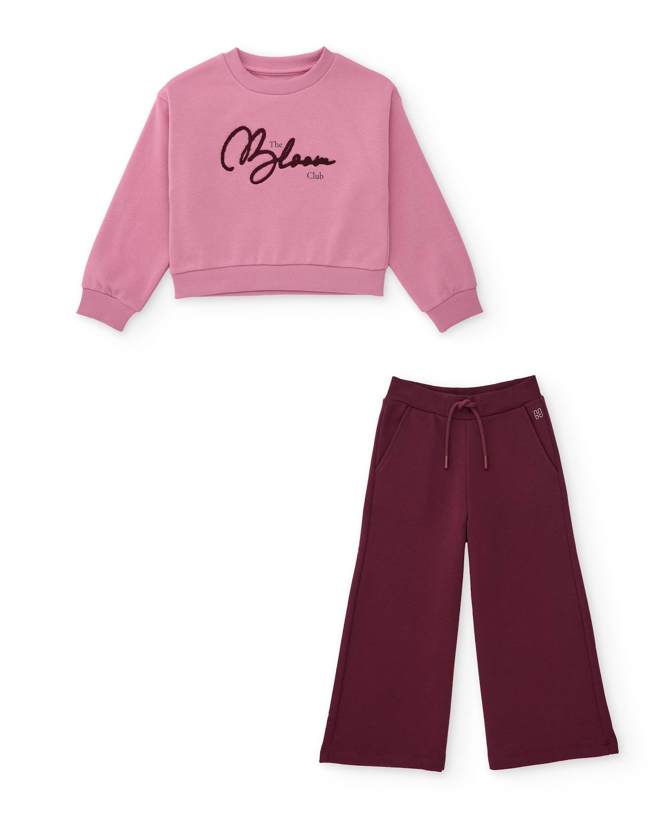 Ensemble De Fille Avec Sweat En Coton Brodé Et Pantalon Rose