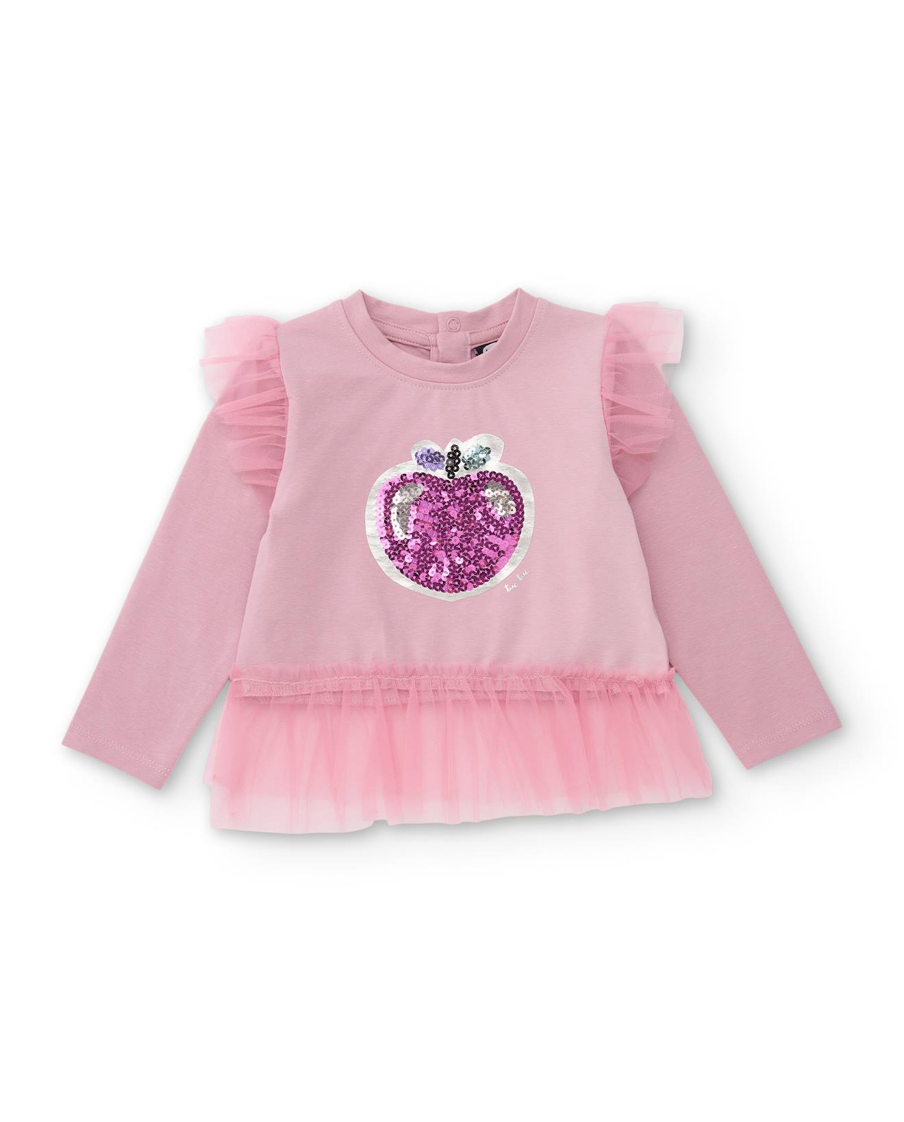T-shirt Fille En Jersey À Volants Et Détails Sequins Rose