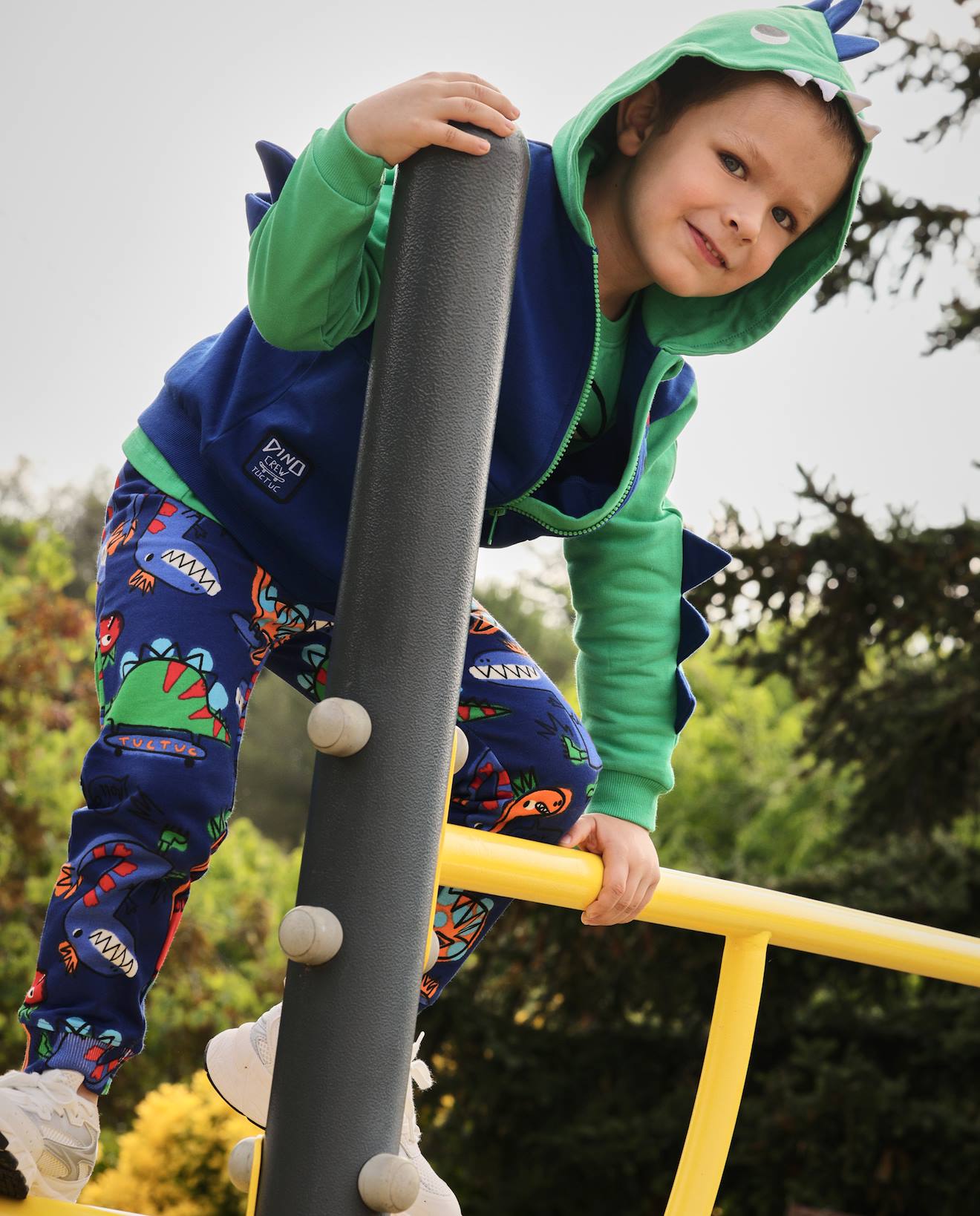 Pantalon De Jogging Garçon En Molleton À Imprimé Dinosaures Et Tissu Résistant Bleu