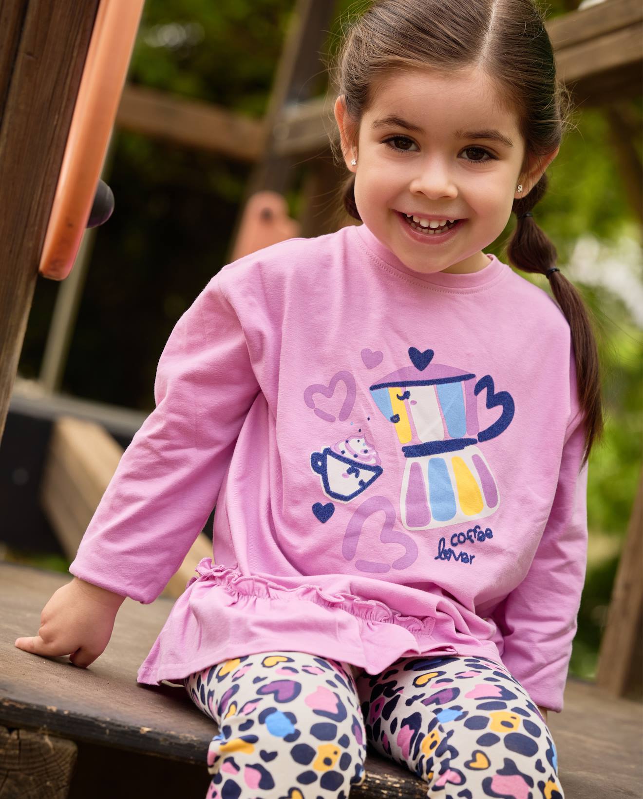 T-shirt En Jersey Fille À Manches Longues Et Imprimé Cafetière Moka Rose
