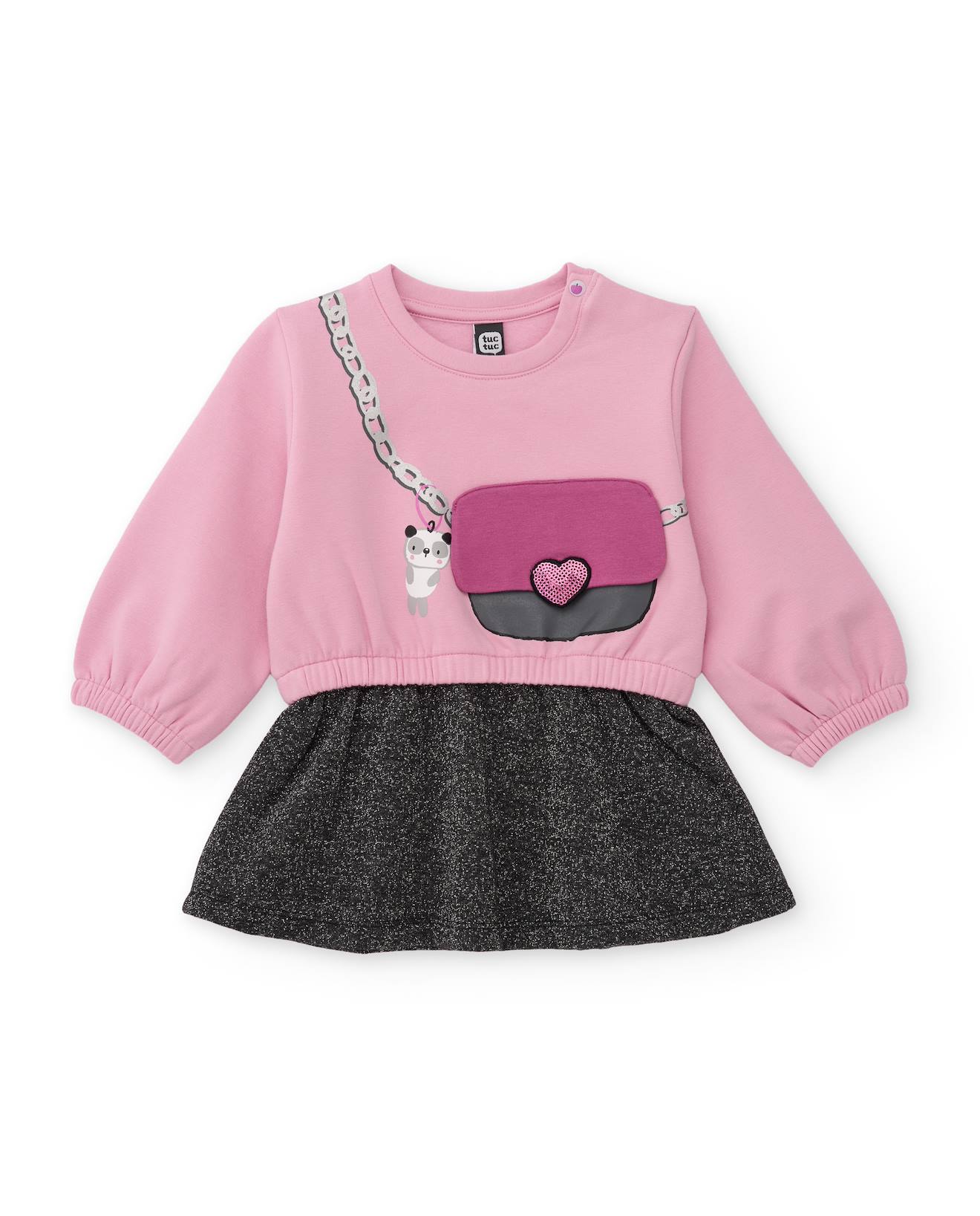 Robe Bébé Fille En Molleton Avec Motif Sac Et Toucher Chaud Rose