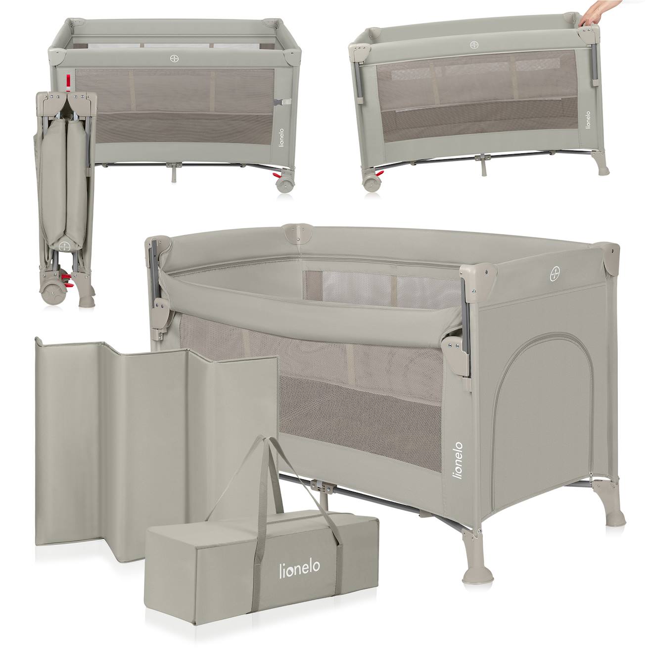 Lit Cododo 3en1 Ellen Avec Fonction Lit Parapluie Et Parc Bébé, Matelas Haute Densité Et Roulettes Beige Sand