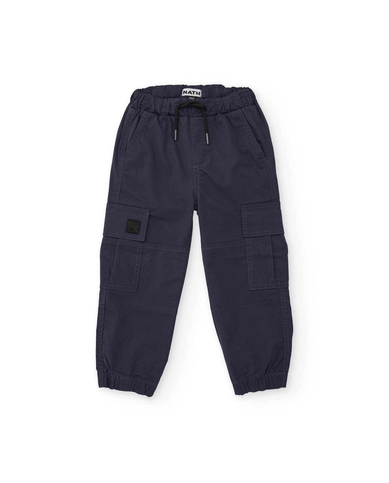 Pantalon Cargo Garçon En Coton Avec Taille Élastique Et Bas Ajustés Bleu