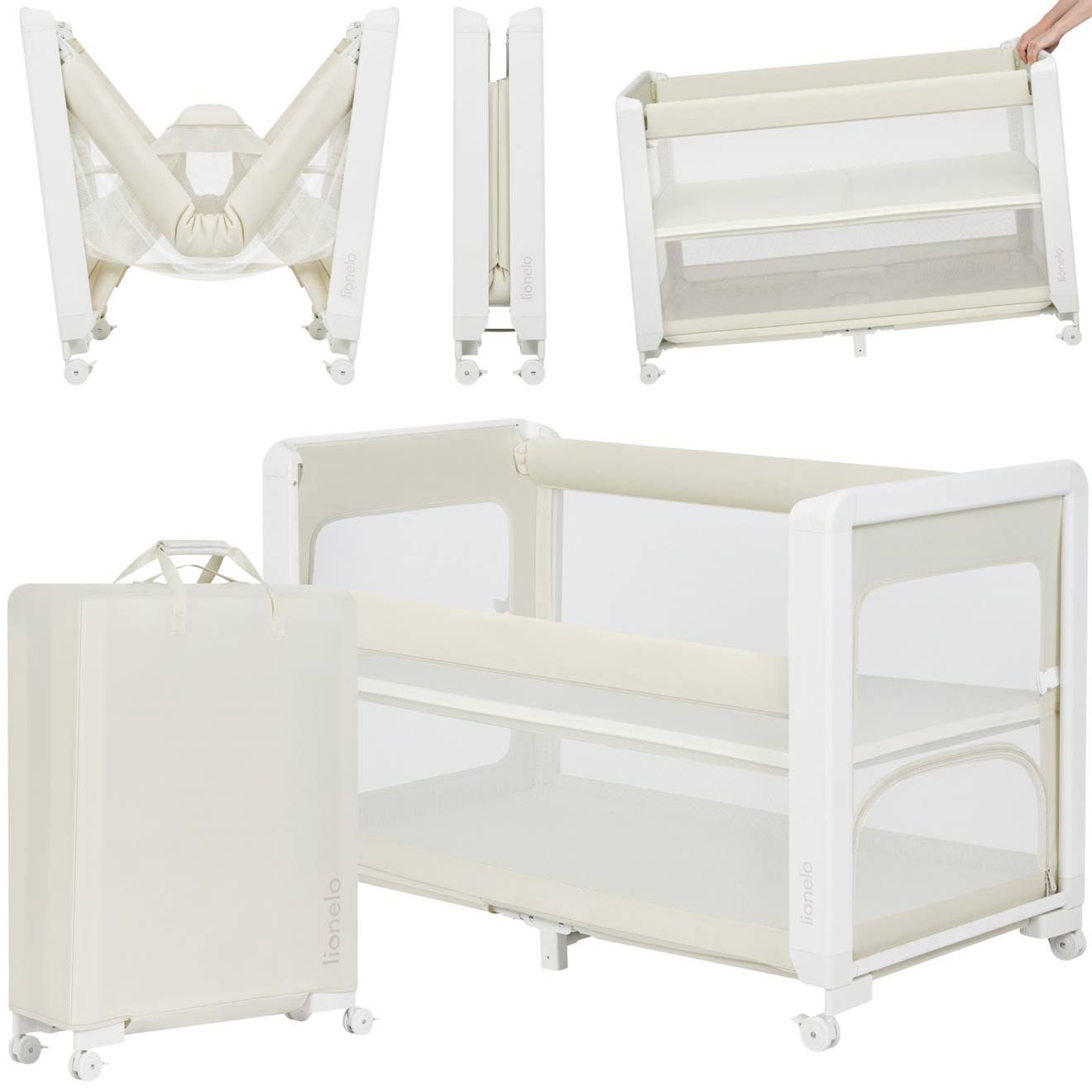 Lit Cododo 5en1 Patty Pliable Avec Fonction Lit Parapluie Et Parc, Matelas Haute Densité Et 4 Roulettes Beige Sand