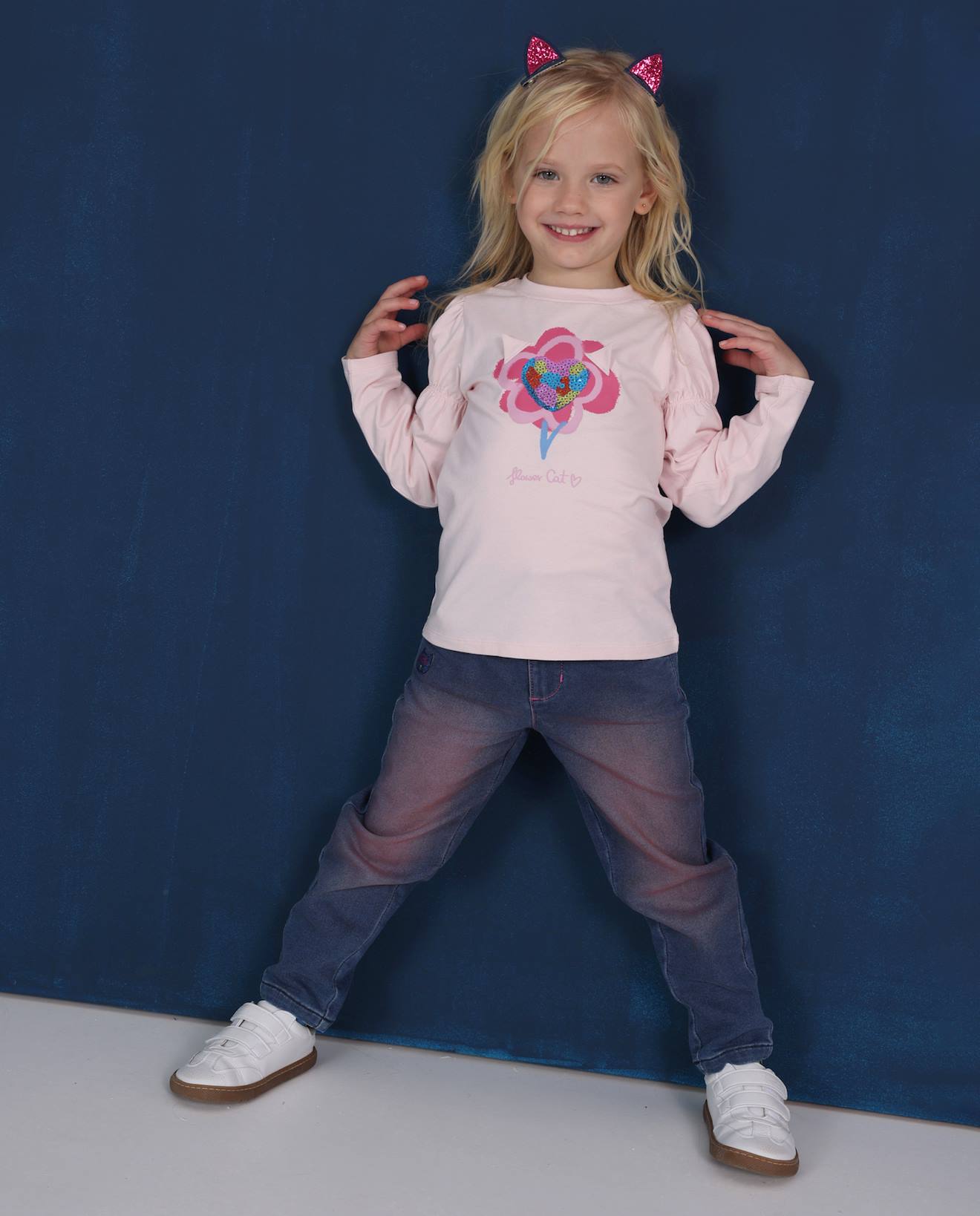 Jean Fille Coupe Droite Et Taille Ajustable Bleu
