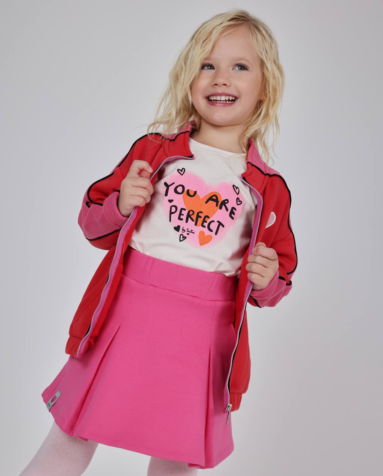 Sweat Zippé Fille En Molleton Doux À Motif Cœurs Rouge