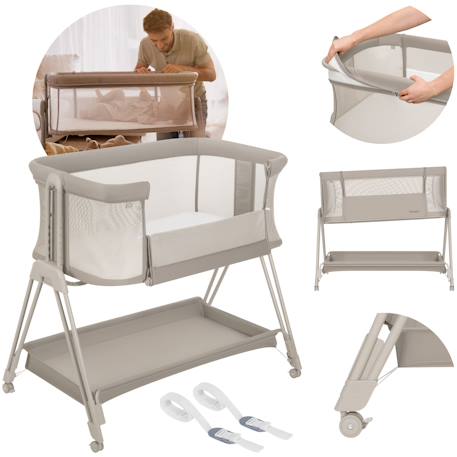 Lionelo - Lit Cododo Berceau 3en1 Luna Réglable En Hauteur Et Inclinaison Avec Matelas Beige Sand