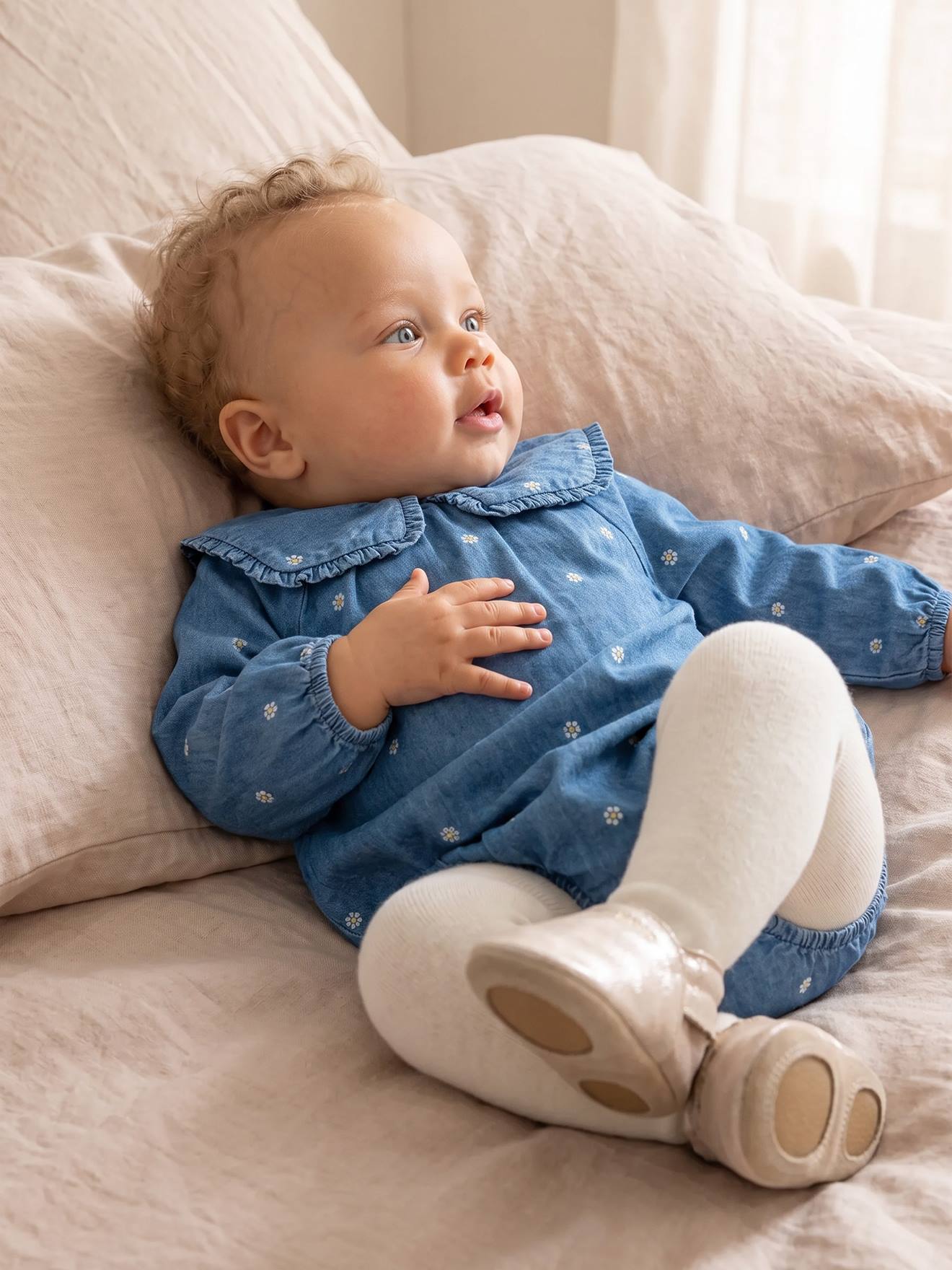 Ensemble barboteuse bébé avec collants stone (Vertbaudet) - Image 2