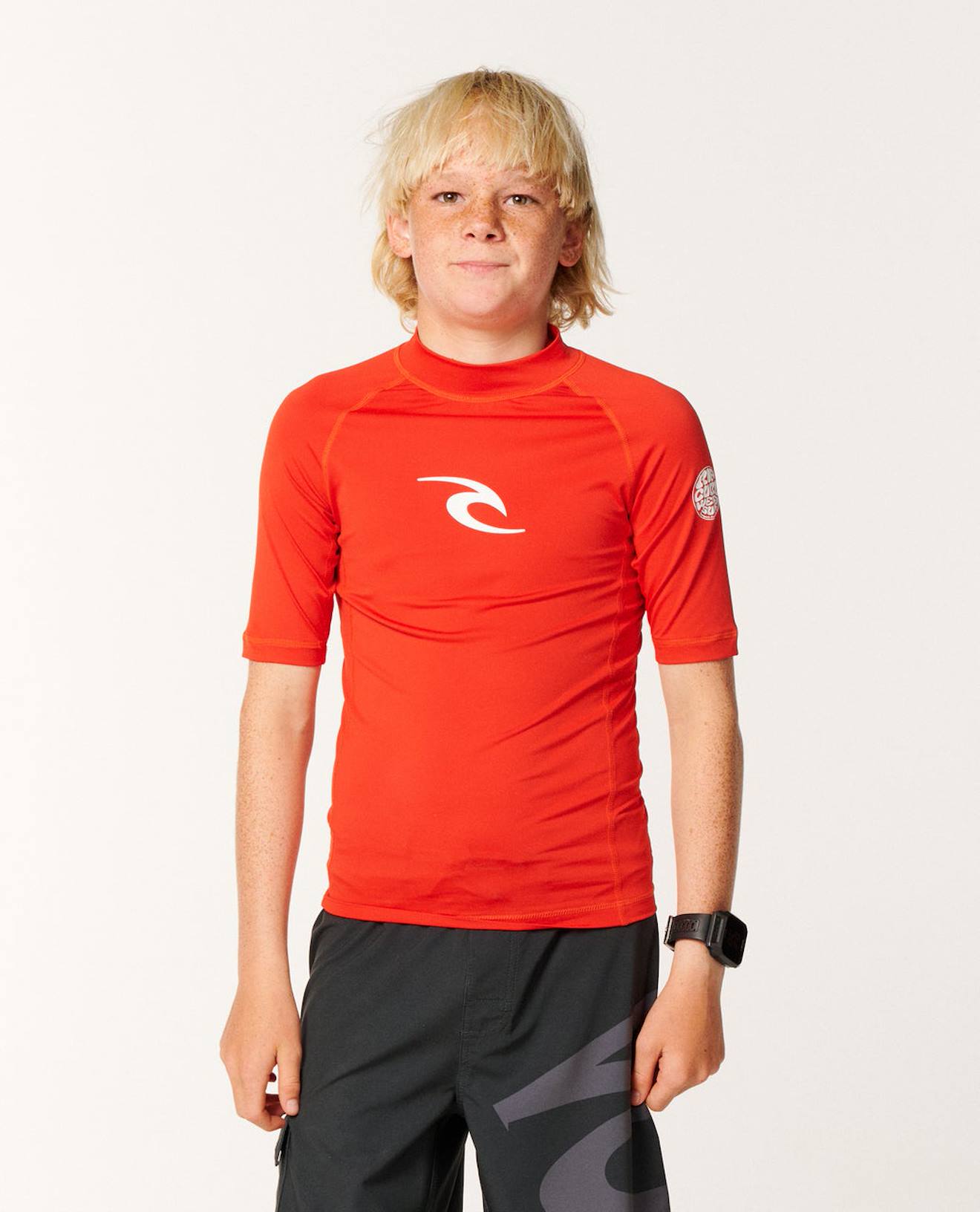 T-shirt Anti-uv Waves Manches Courtes Garçon Rouge Lave