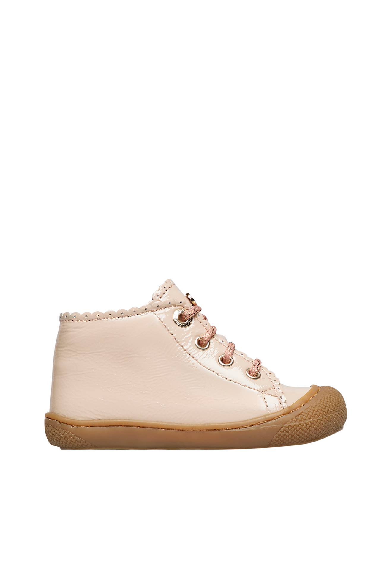 Chaussures Premiers Pas En Cuir Verni Cottins Rose Poudré-marron Chaussures Premiers Pas En Cuir Verni Cottins Rose Poudré-marron