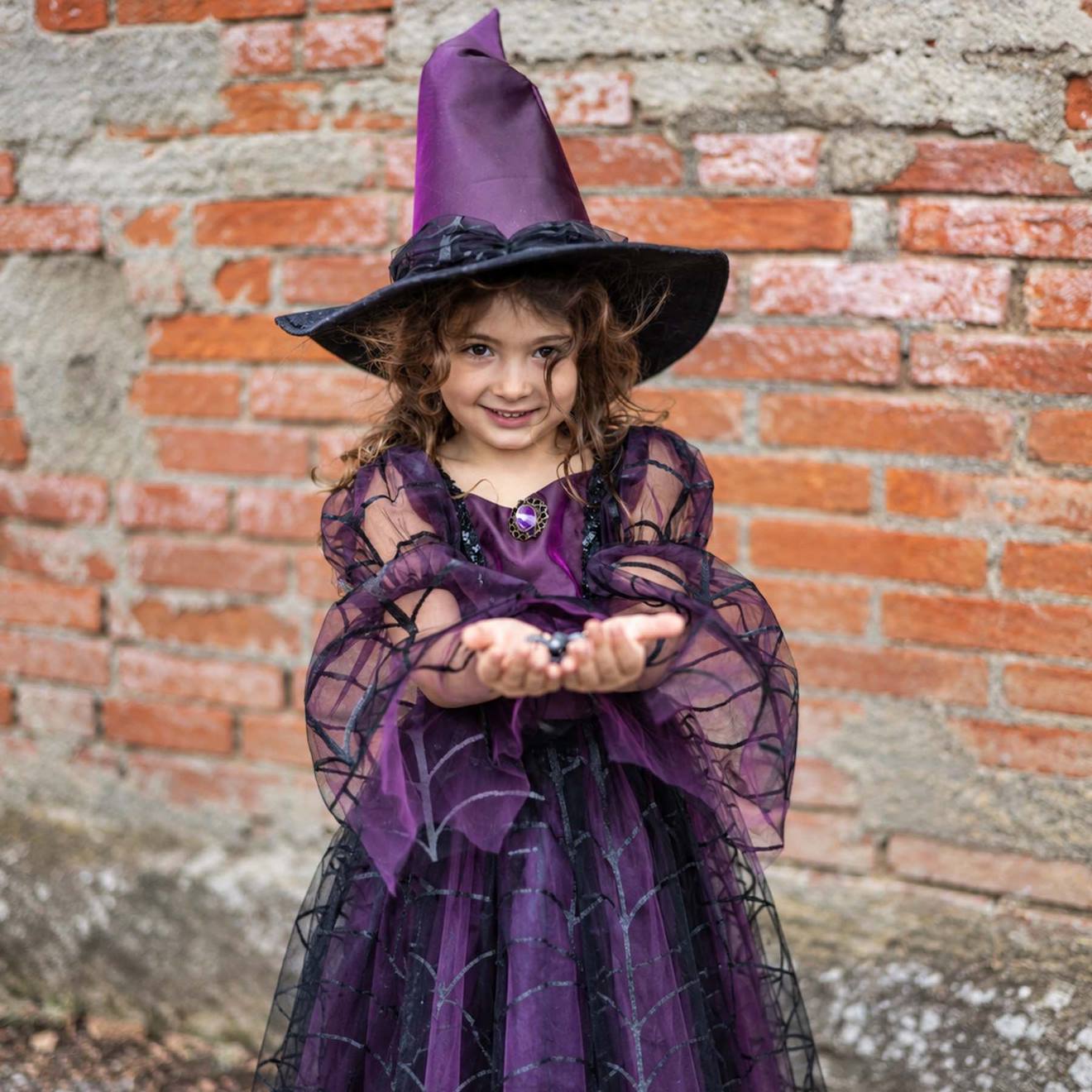 Déguisement Enfant Robe De Sorcière Araignée Améthyste Avec Chapeau Violet