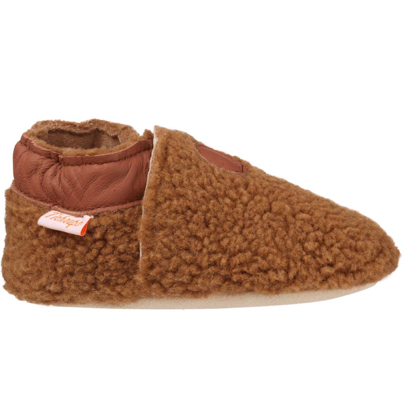 Chaussons Enfant Cuir Souple Bouclettes Marron Chaussons Enfant Cuir Souple Bouclettes Marron
