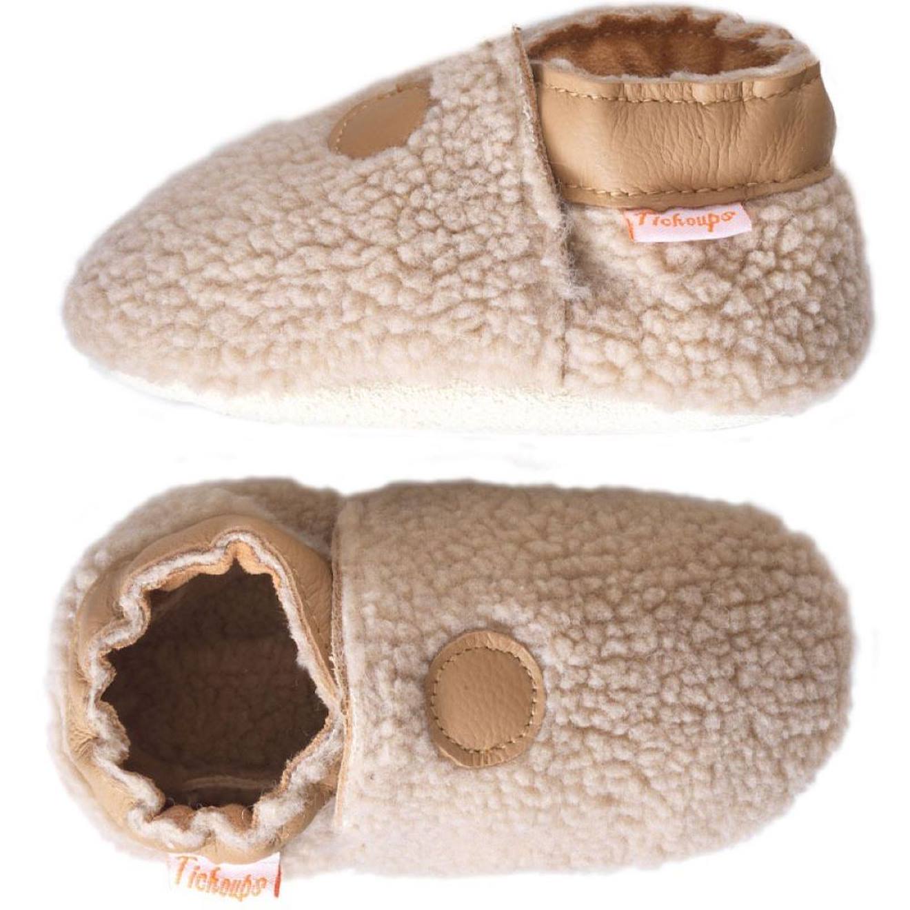Chaussons Enfant Cuir Souple Bouclettes Beige Chaussons Enfant Cuir Souple Bouclettes Beige