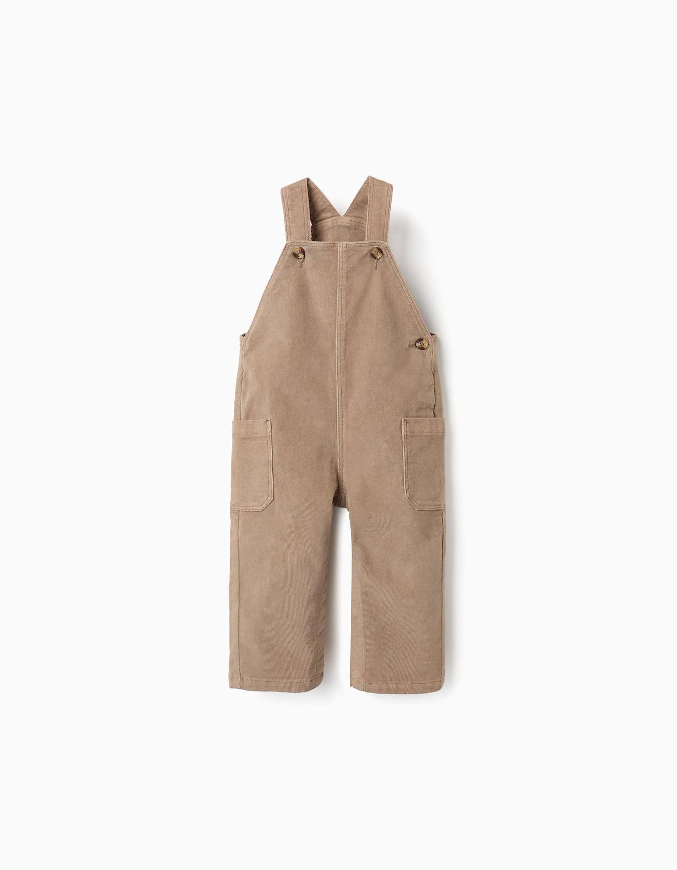 Salopette En Velours Côtelé Avec Poches Cargo Beige