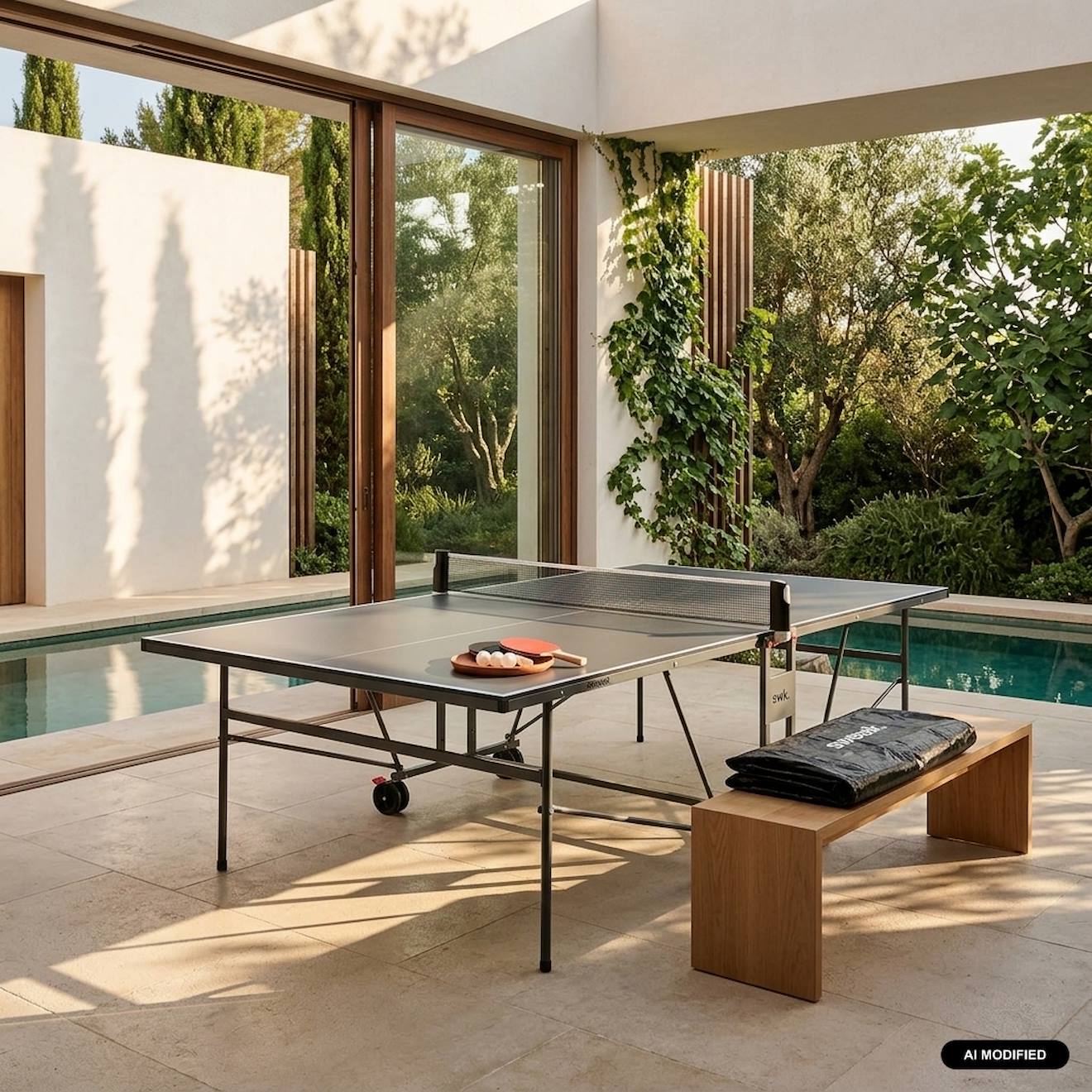 Table De Ping Pong Indoor, Avec 2 Raquettes Et 3 Balles, Utilisation Intérieure + Housse En Pvc Gris