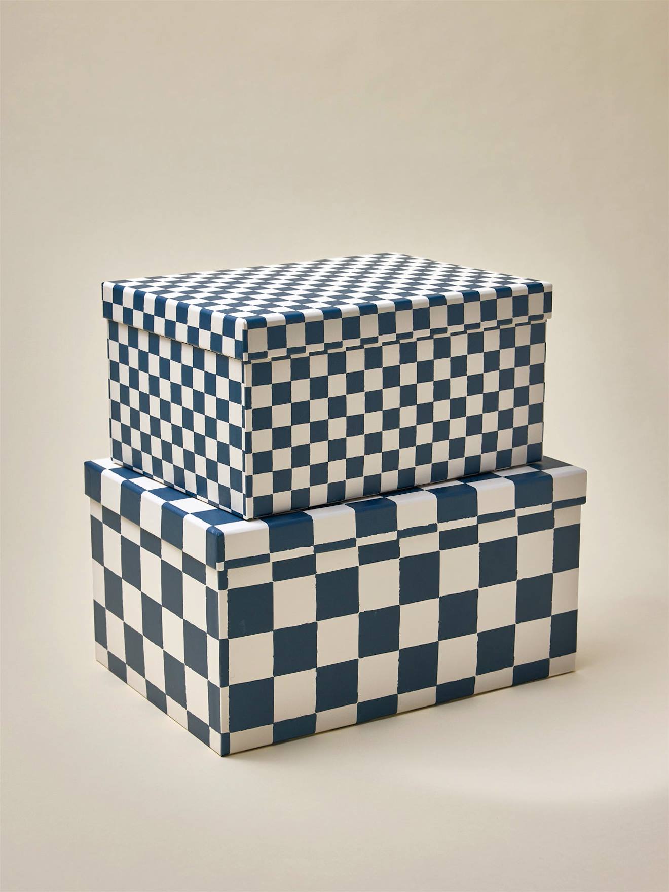 Boîte Gigogne Damier Par Lot De 2 Bleu Jeans Boîte Gigogne Damier Par Lot De 2 Bleu Jeans