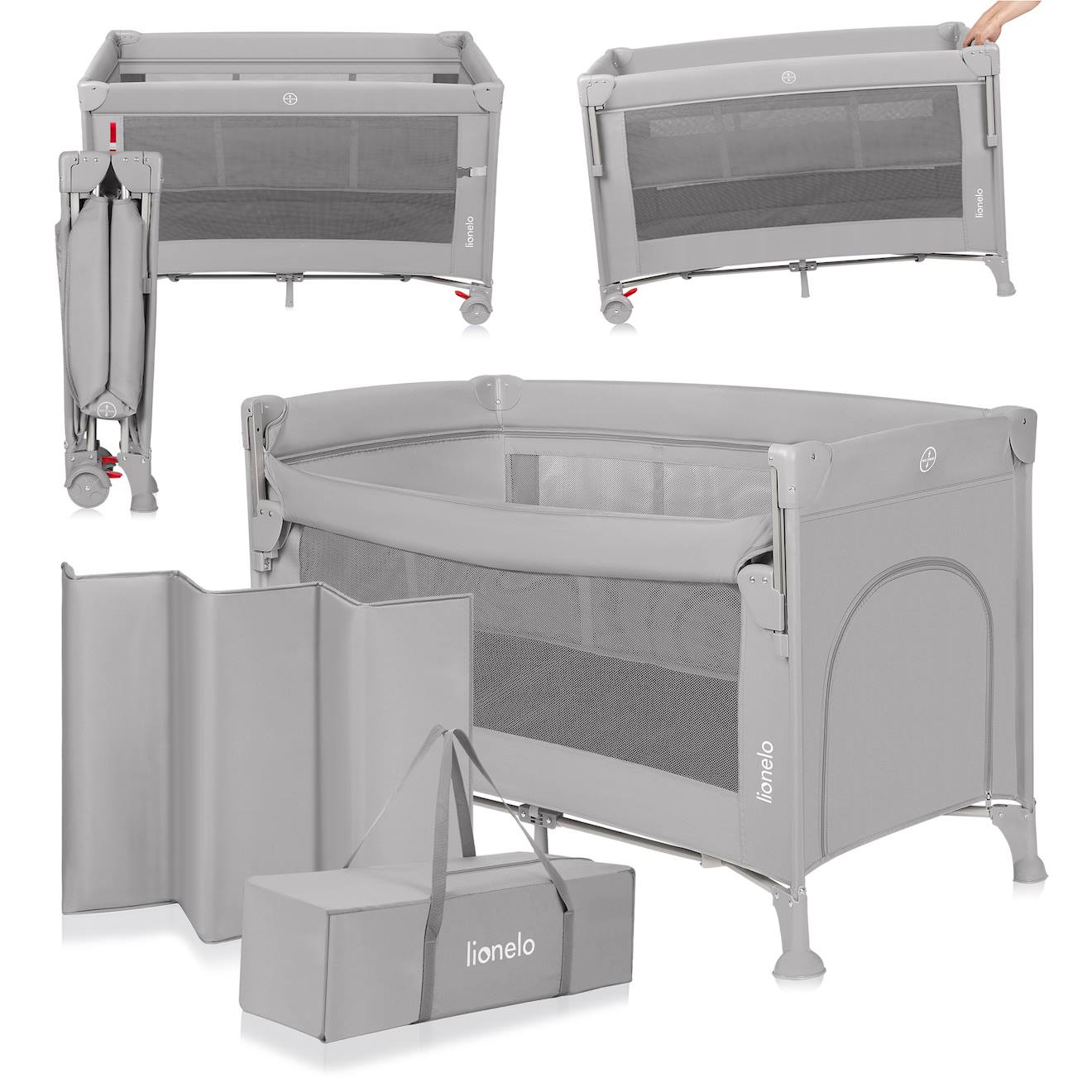 Lit Cododo 3en1 Ellen Avec Fonction Lit Parapluie Et Parc Bébé, Matelas Haute Densité Et Roulettes Grey Concrete