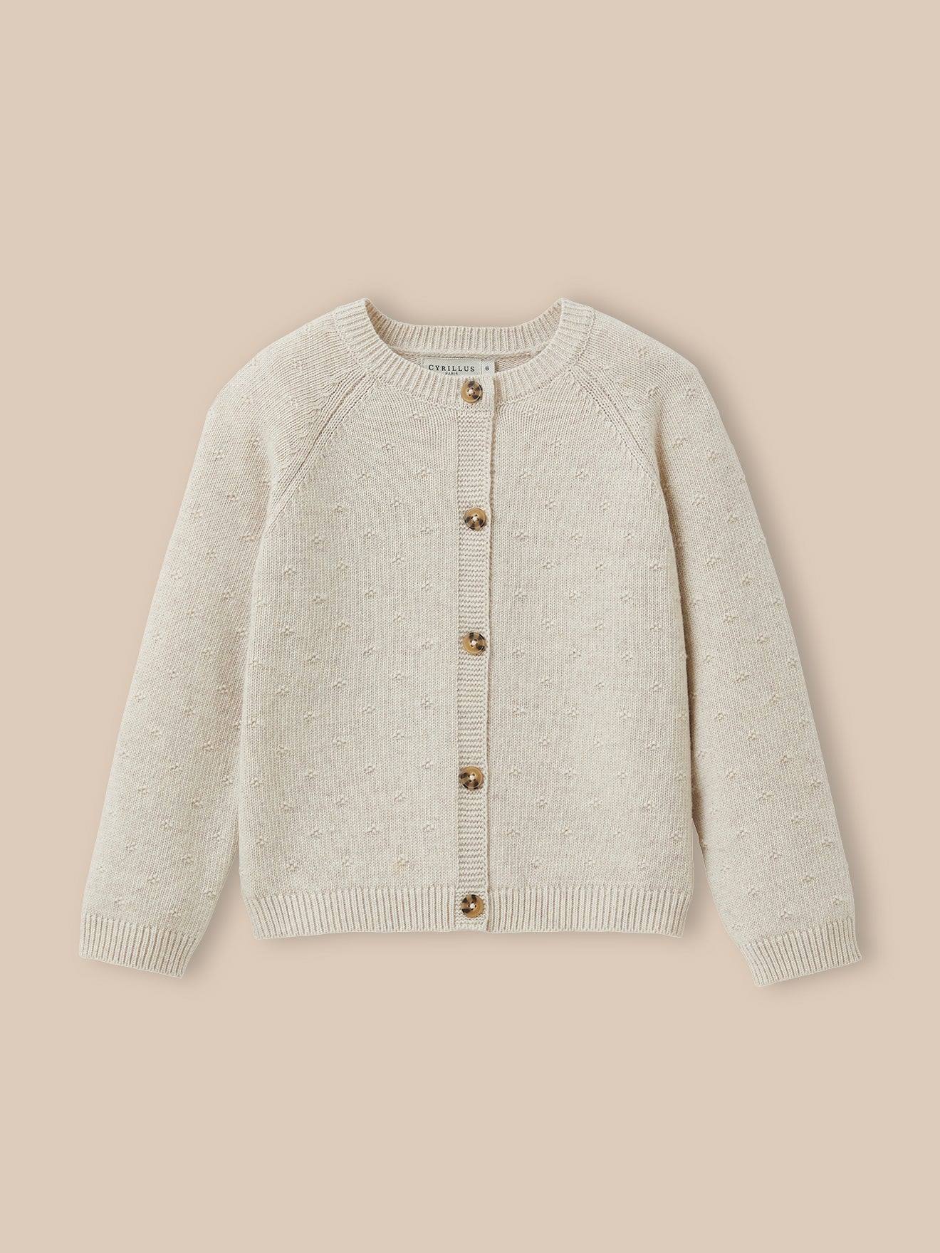 Cardigan Fille Point Fantaisie Ecru Chine