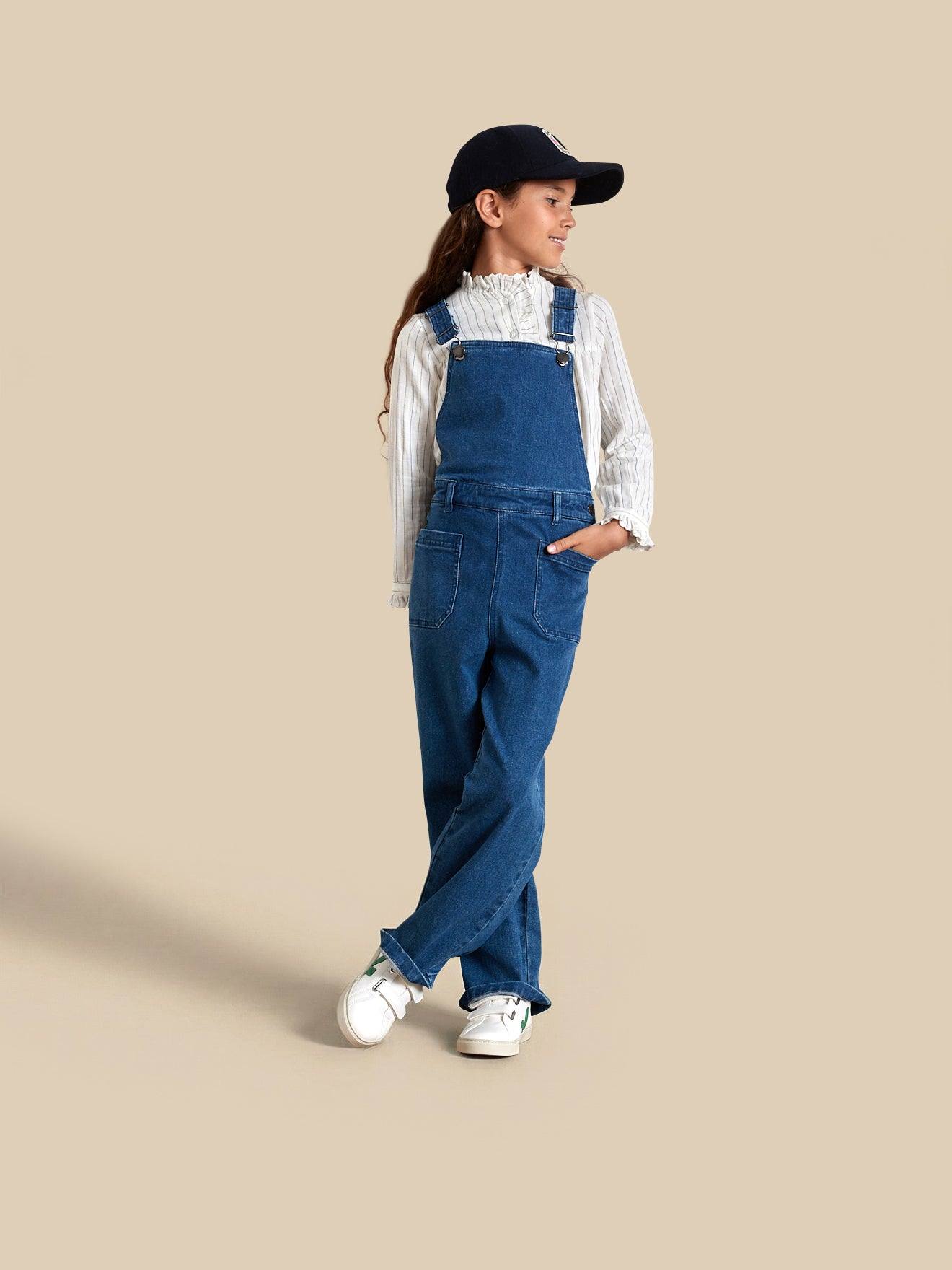 Salopette Fille En Denim Bleu Moyen Uni Salopette Fille En Denim Bleu Moyen Uni