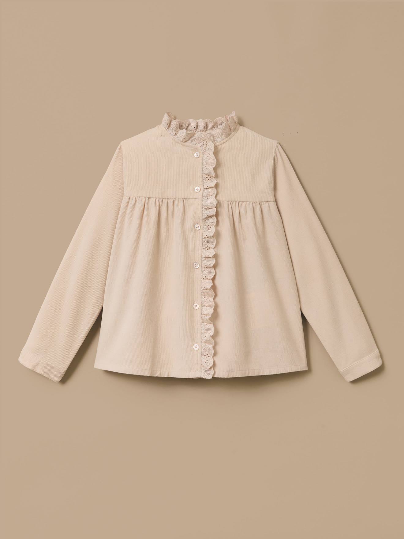Chemise Velours Et Dentelle Fille Ecru