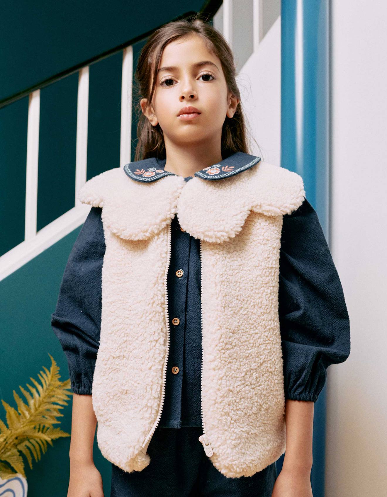 Veste Sans Manches Matelassée En Sherpa Avec Maxi Col Blanc