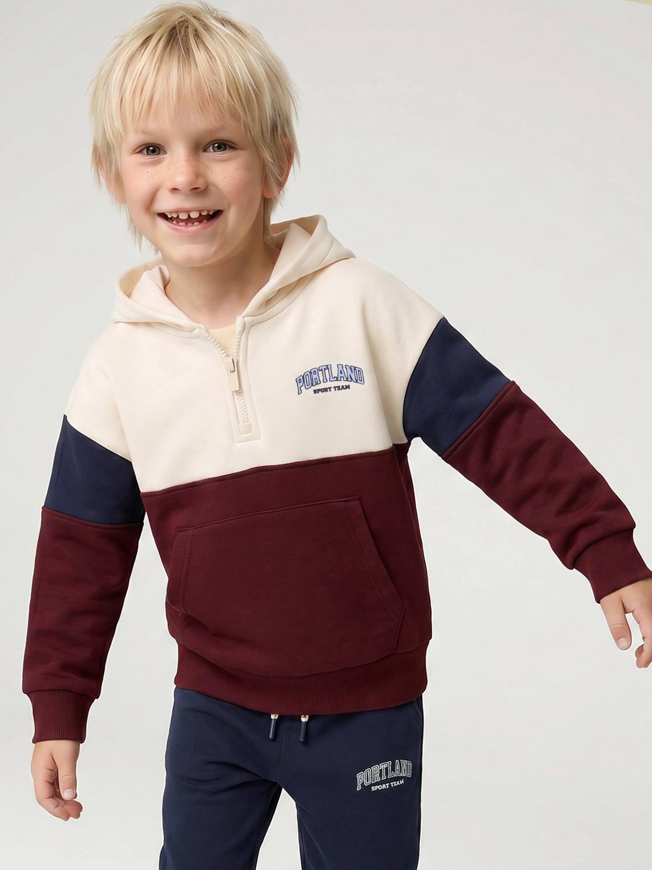 Sweat capuche garçon colorblock bordeaux