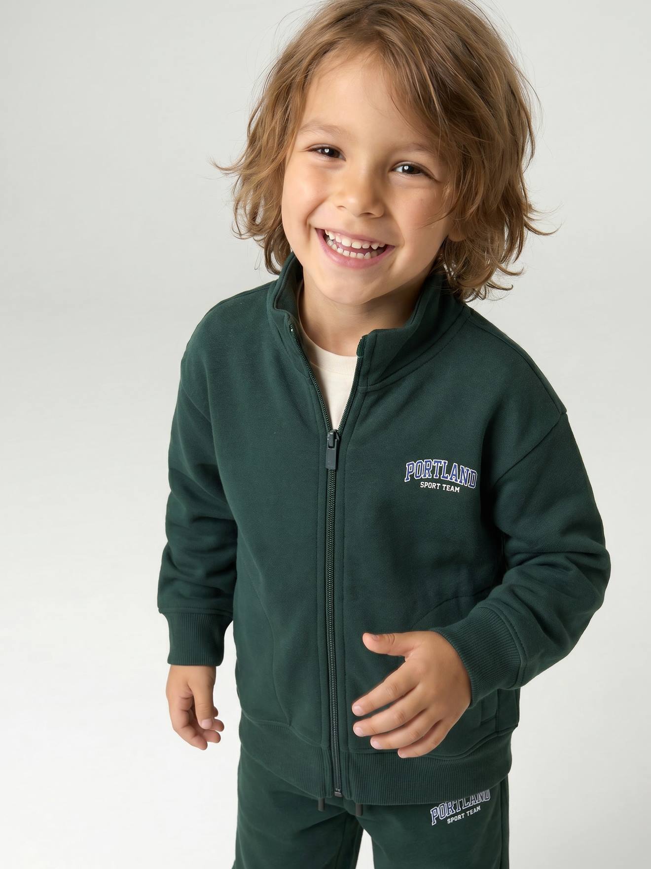 Sweat zippé garçon col camionneur vert sapin