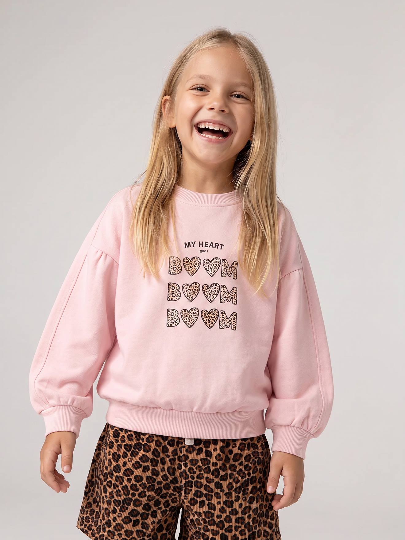 Sweat fille col rond rose pâle